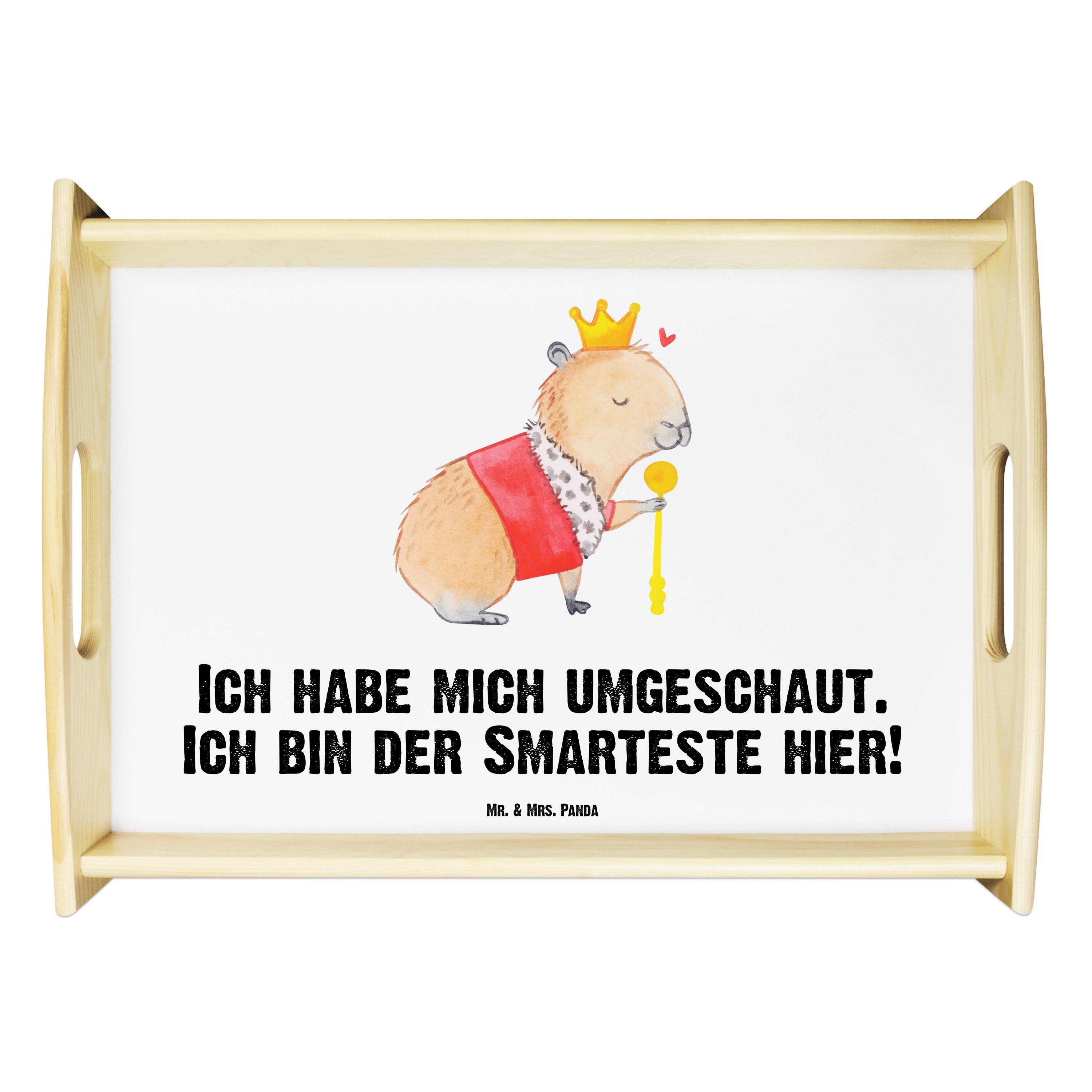 Mr. & Mrs. Panda Tablett Capybara König - Weiß - Geschenk, Tiere, lustige Sprüche, Holztablett, Echtholz lasiert, (1-tlg)