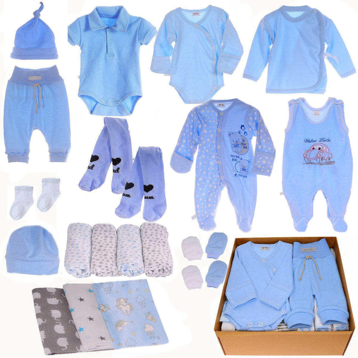 Erstausstattungspaket Geschenk Set für Neugeborene 20Tlg in Blau Paket Erstlingsset