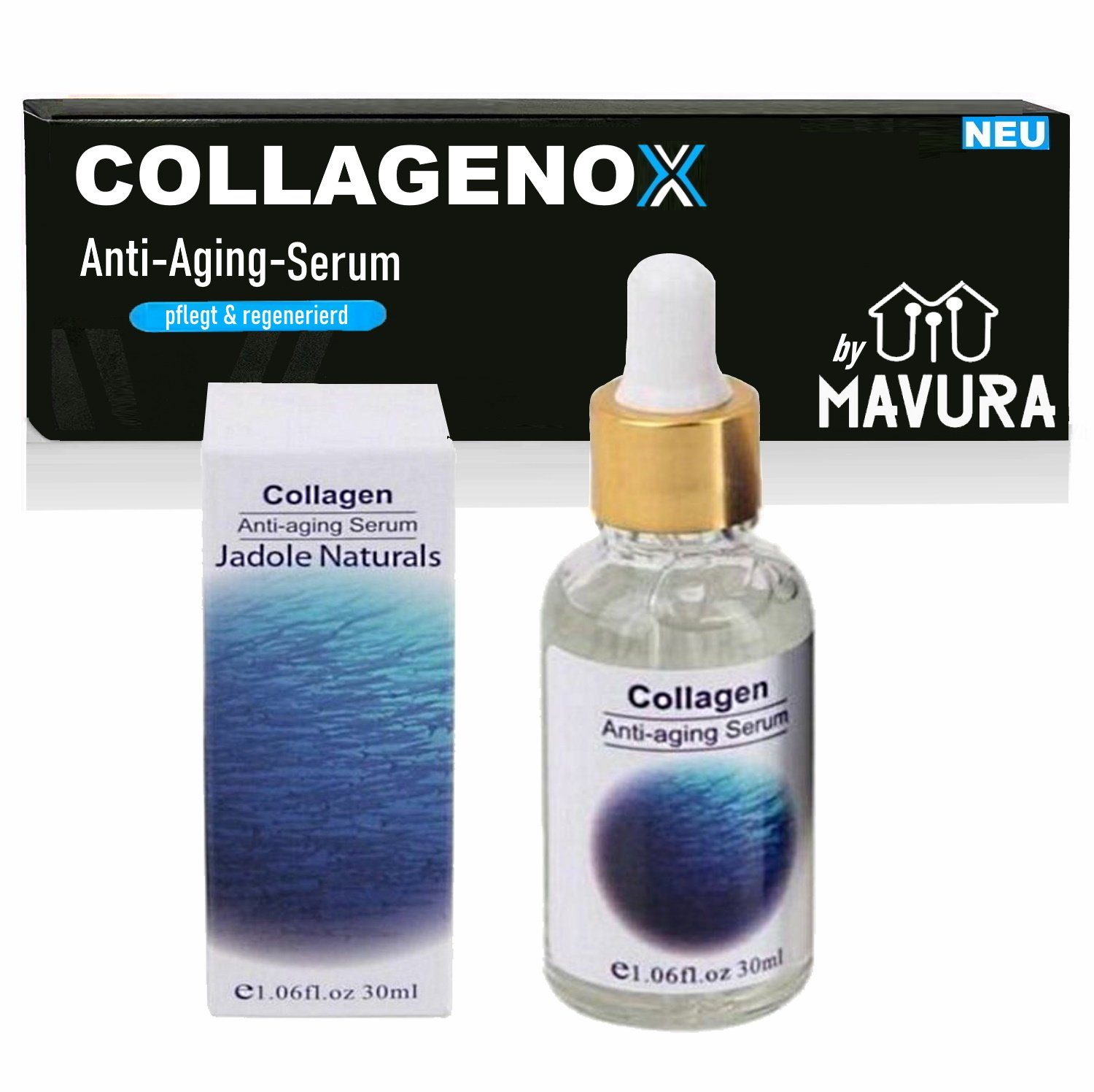 MAVURA Anti-Aging-Augencreme COLLAGENOX Collagen Serum Anti-Aging Kollagen  Booster, Anti Falten für reine straffe Haut 30ml (1L/565)