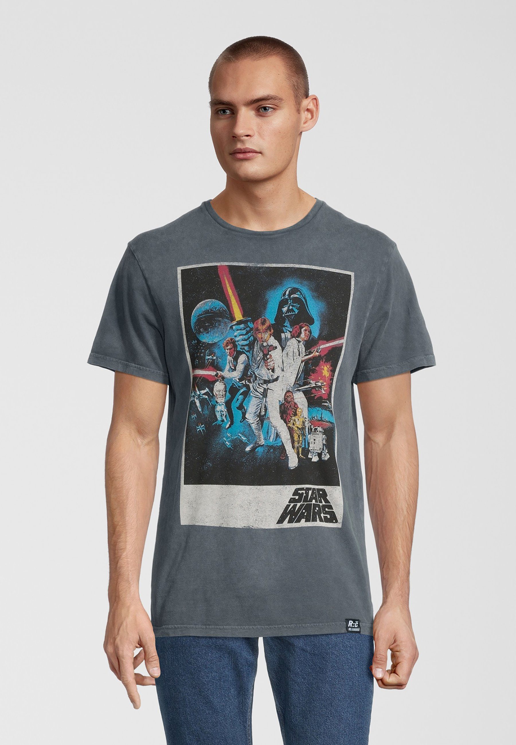 Recovered T-Shirt Star Wars Classic New Hope Poster GOTS zertifizierte Bio-Baumwolle Grau