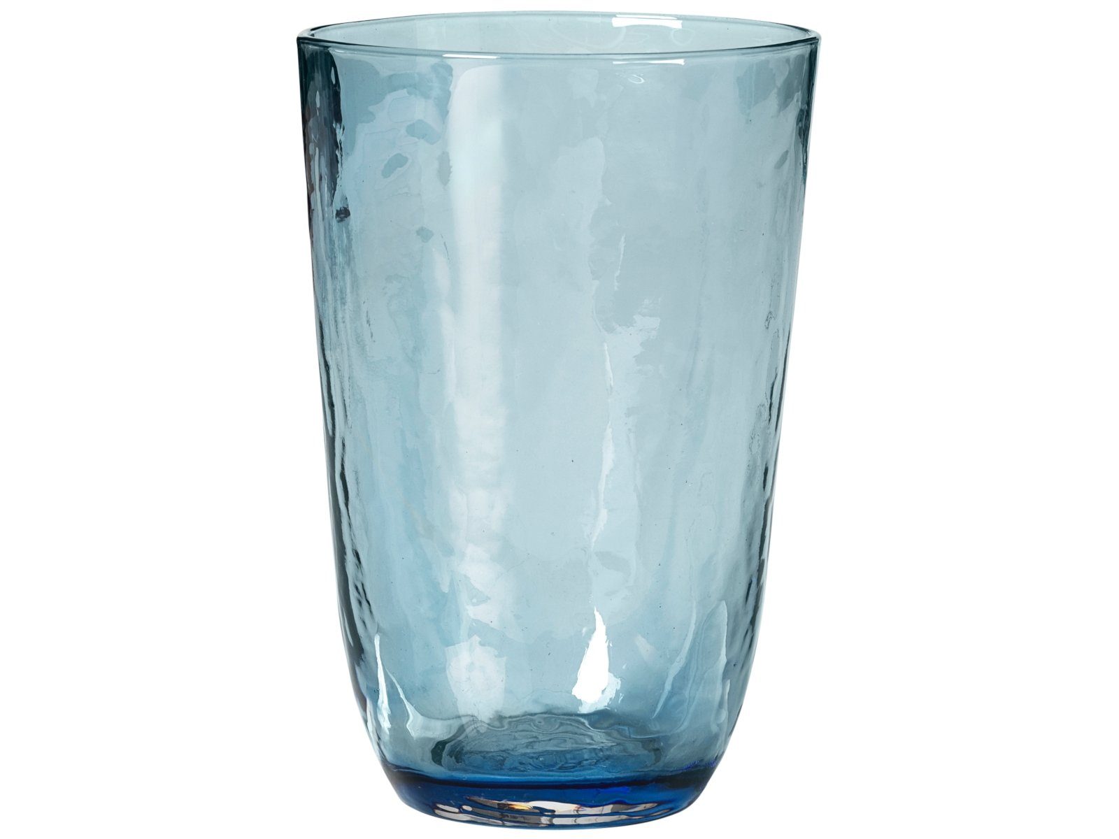 Broste Copenhagen Gläser-Set HAMMERED Trinkglas 4tlg. blau 0,5 l, Mundgeblasenes Glas, Hammered Glas