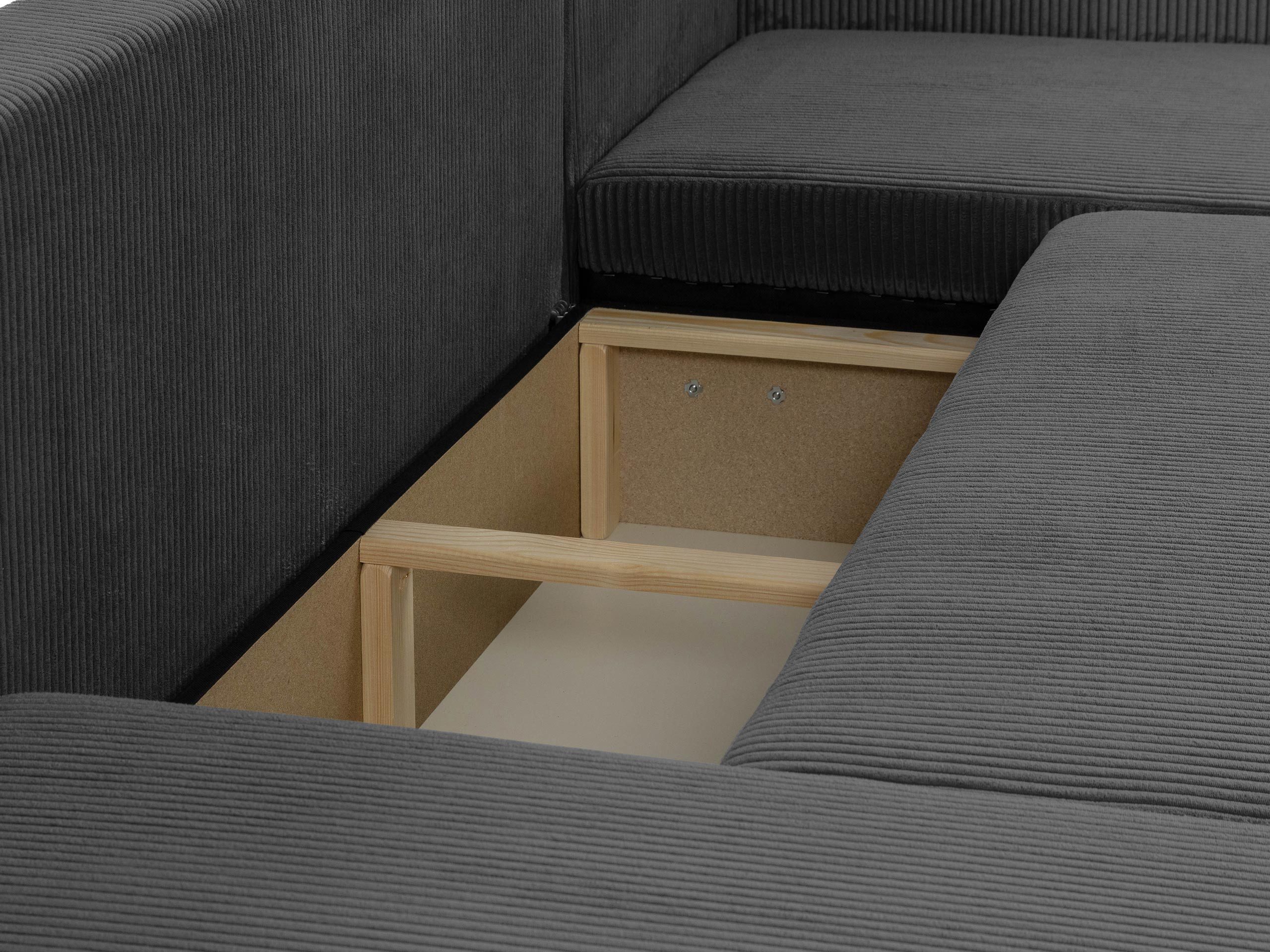 MIRJAN24 Wohnlandschaft Piano U Cord, mit Bettkasten und Schlaffunktion, Schwarze Füße, Wellenfeder, U-Form