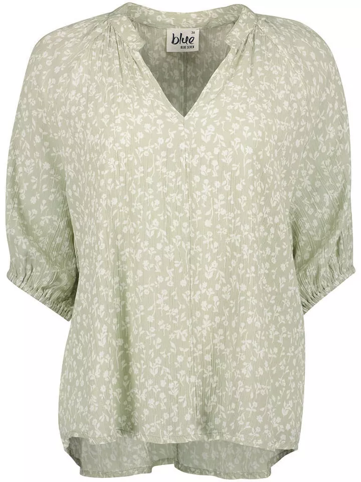 BLUE SEVEN Blusenshirt 180318 Damen Bluse floraler Allover-Print mit Henley-Ausschnitt & 3/4-Arm