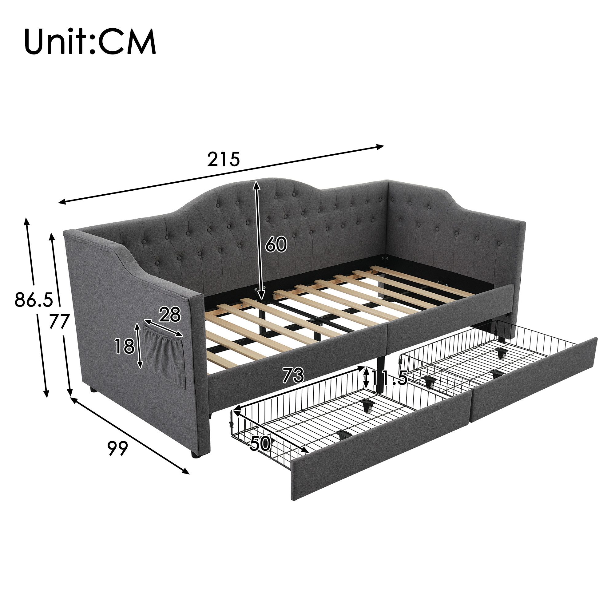 Flieks Daybett, Polsterbett Tagesbett 90x200cm mit Ladefunktion und Schubla günstig online kaufen