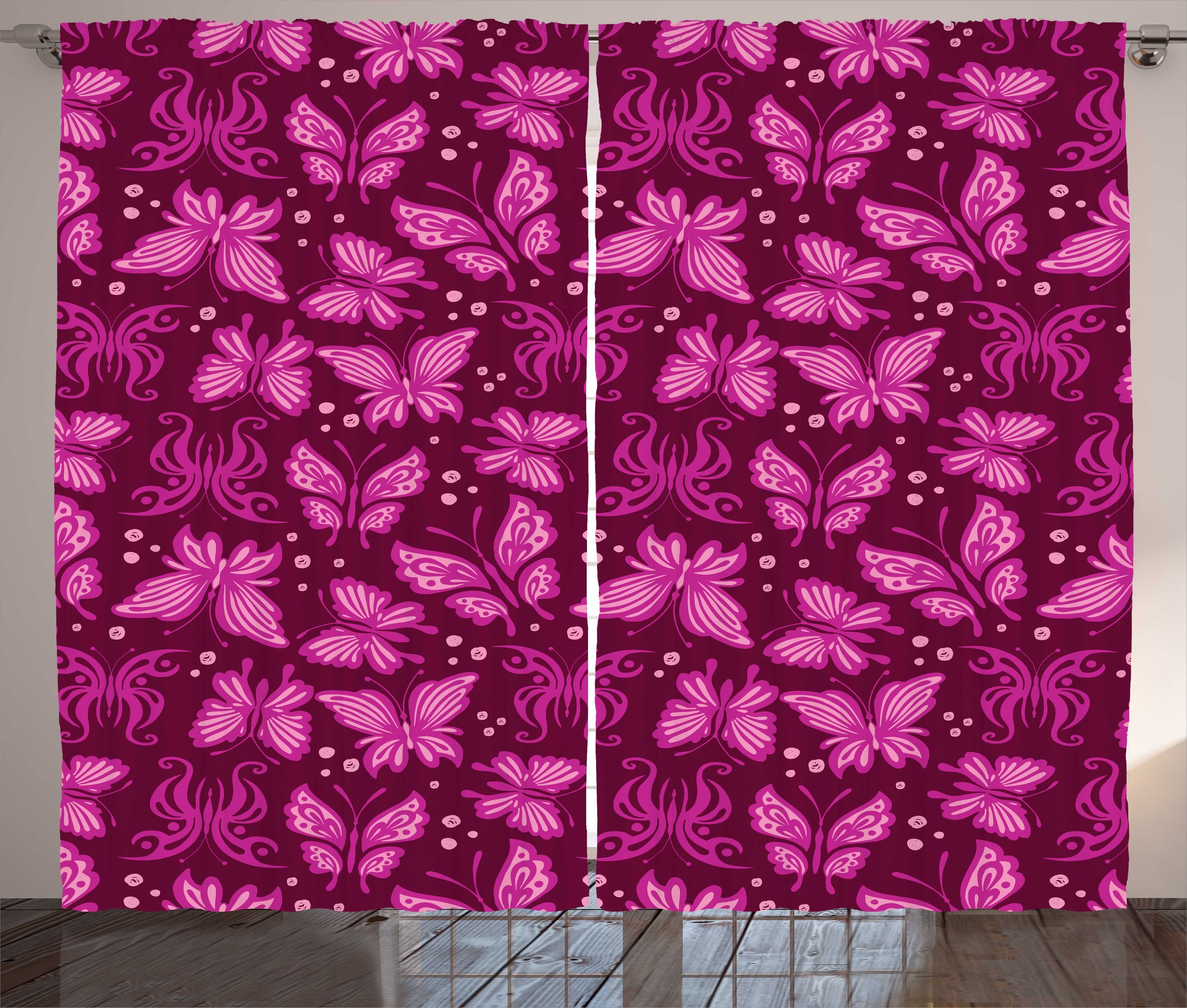 Gardine Schlafzimmer Kräuselband Vorhang mit Schlaufen und Haken, Abakuhaus, Schmetterling Abstrakte rosa Schmetterlinge