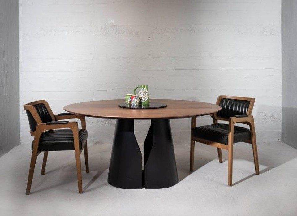 Xlmoebel Essgruppe Luxur Esstisch aus Holz mit schwarzen Stühlen aus Kunstleder, (Essgruppe, 5-tlg., Essgruppe 5-teilig), Made in Europa