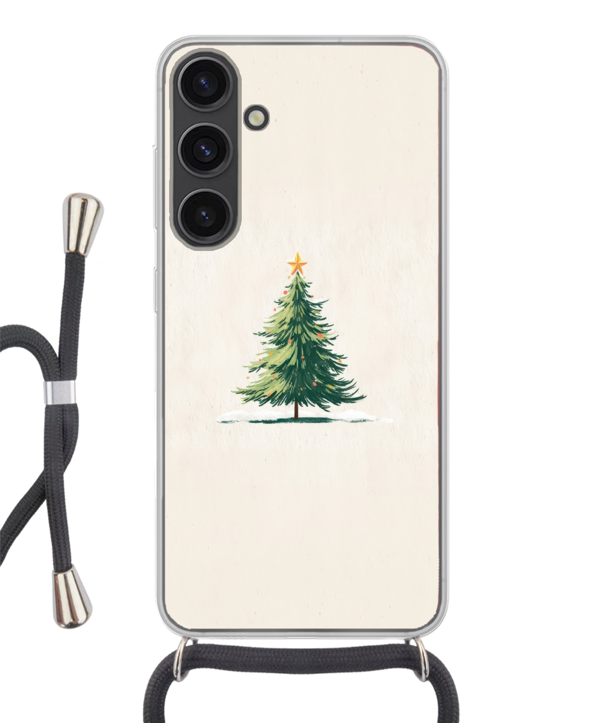 MuchoWow Handyhülle für Samsung Galaxy S24 Plus Weihnachtsbaum - Illustration - Stern - Sc, Tragbare Handyhüllen mit Kette zum umhängen, Handykette Handyband