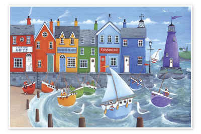Posterlounge Poster Peter Adderley, Bunte Hafenstadt mit Booten, Badezimmer Maritim Malerei