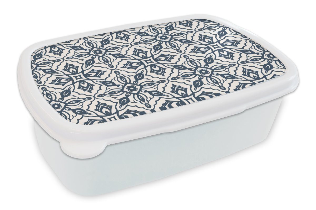 MuchoWow Lunchbox Muster - Mandala - Blau, Kunststoff, (2-tlg), Brotbox für Kinder und Erwachsene, Brotdose, für Jungs und Mädchen weiß