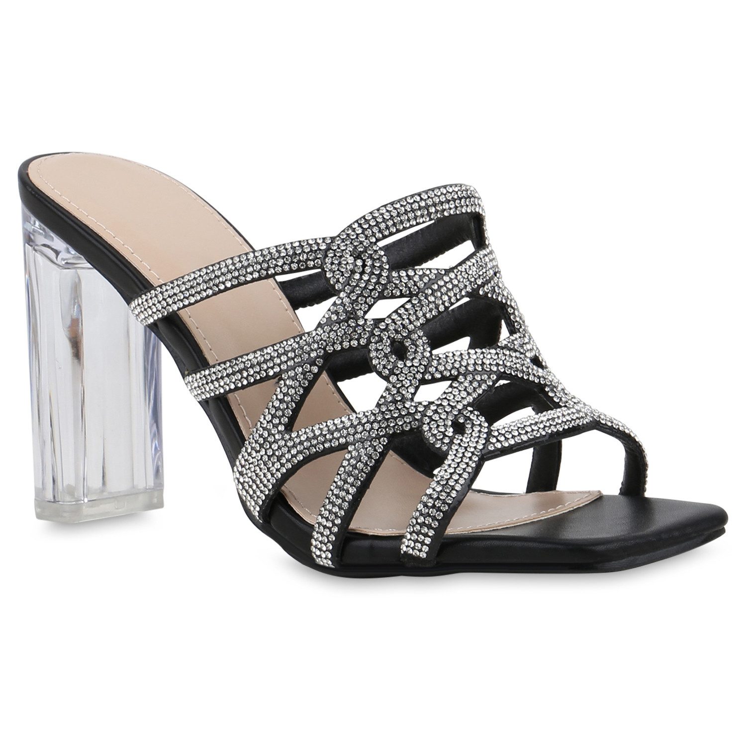 VAN HILL 841642 Sandalette Damen Pantoletten Sandaletten Strass Party Cut-O günstig online kaufen