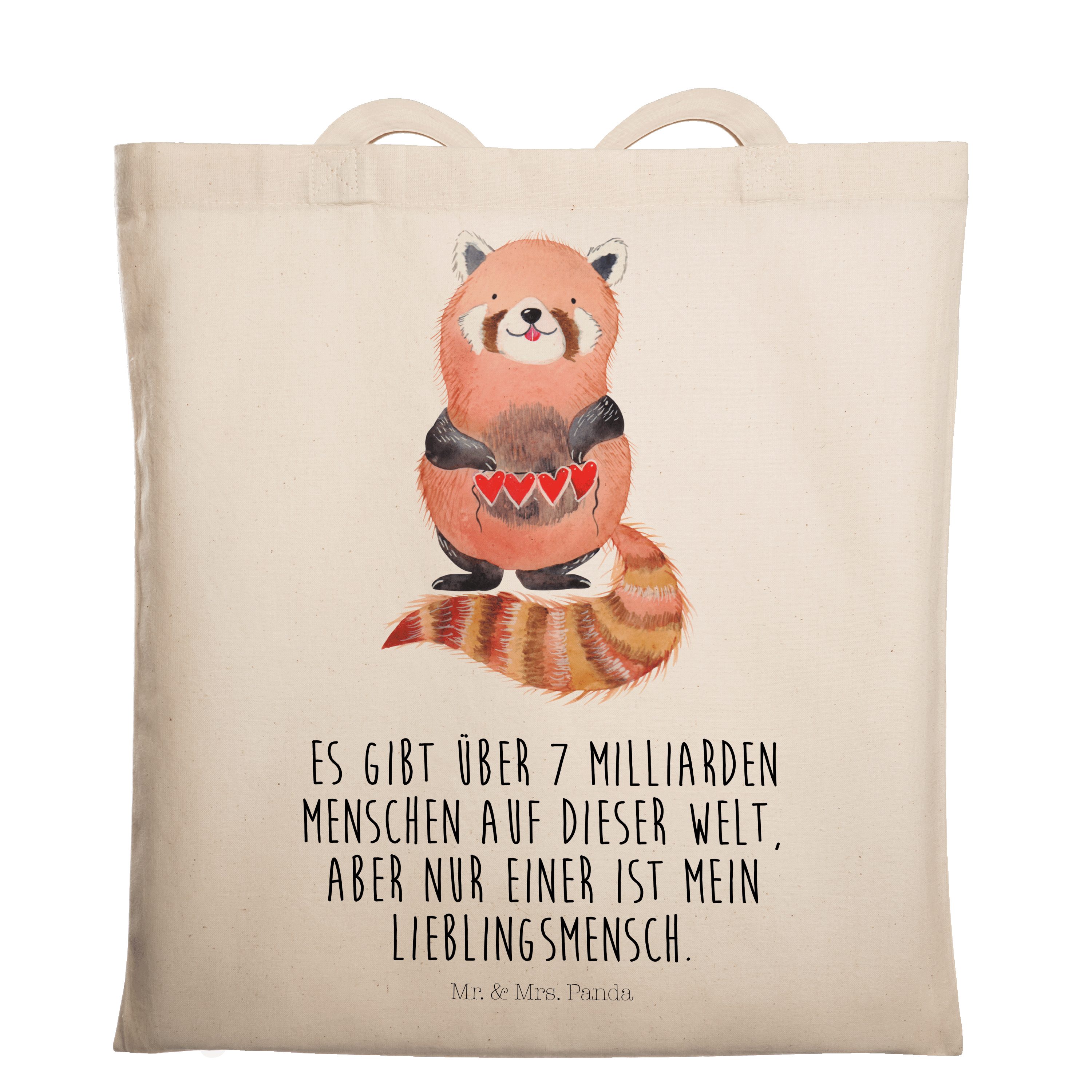 Mr. & Mrs. Panda Tragetasche Roter Panda - Transparent - Geschenk, Liebling, Beuteltasche, Beutel, (1-tlg)