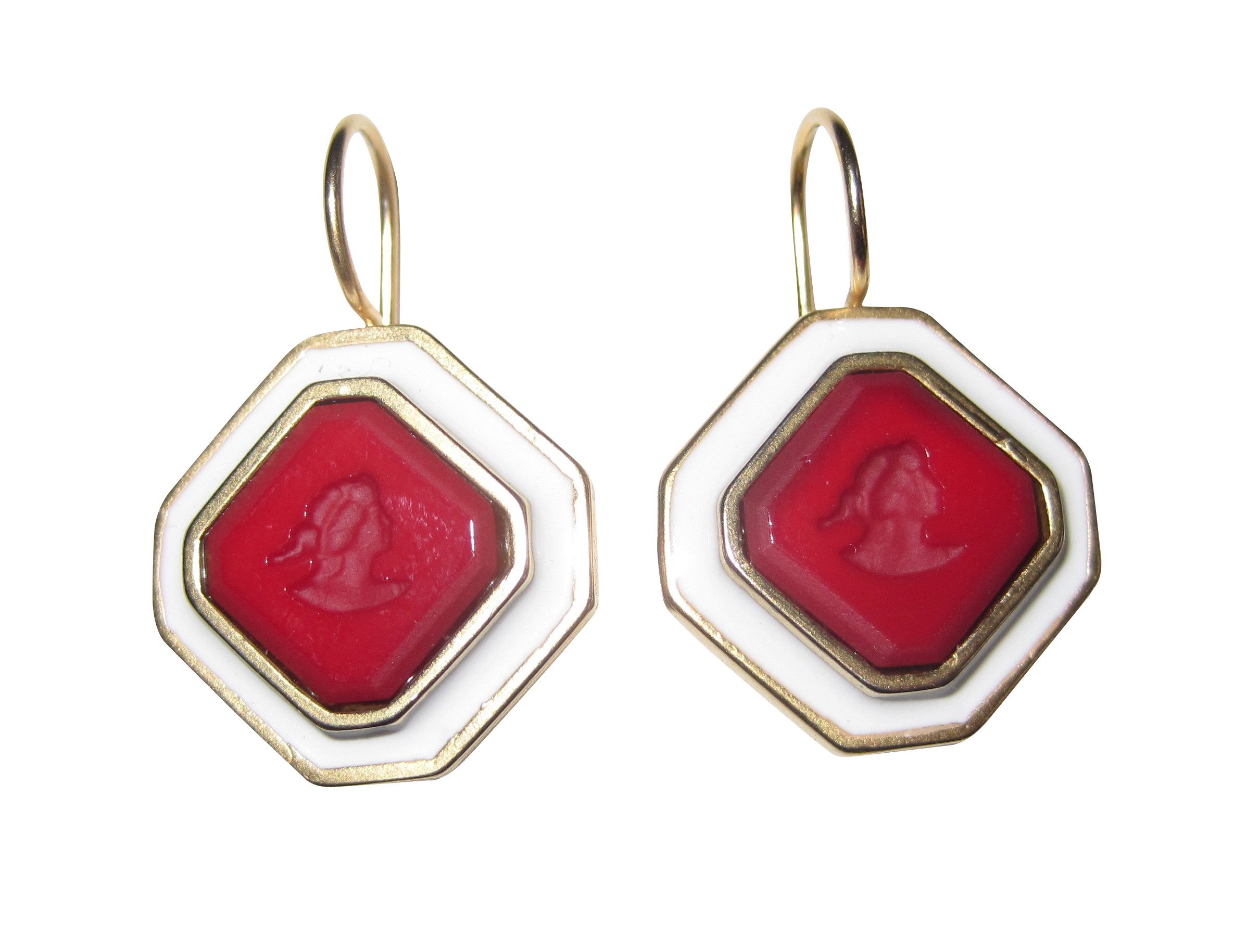 Mugello Paar Ohrhänger Ida weinrot vergoldet Emaille Geschenk Geburtstag edel, Handarbeit Designer EXTASIA mit Gemmen aus böhmischem Glas