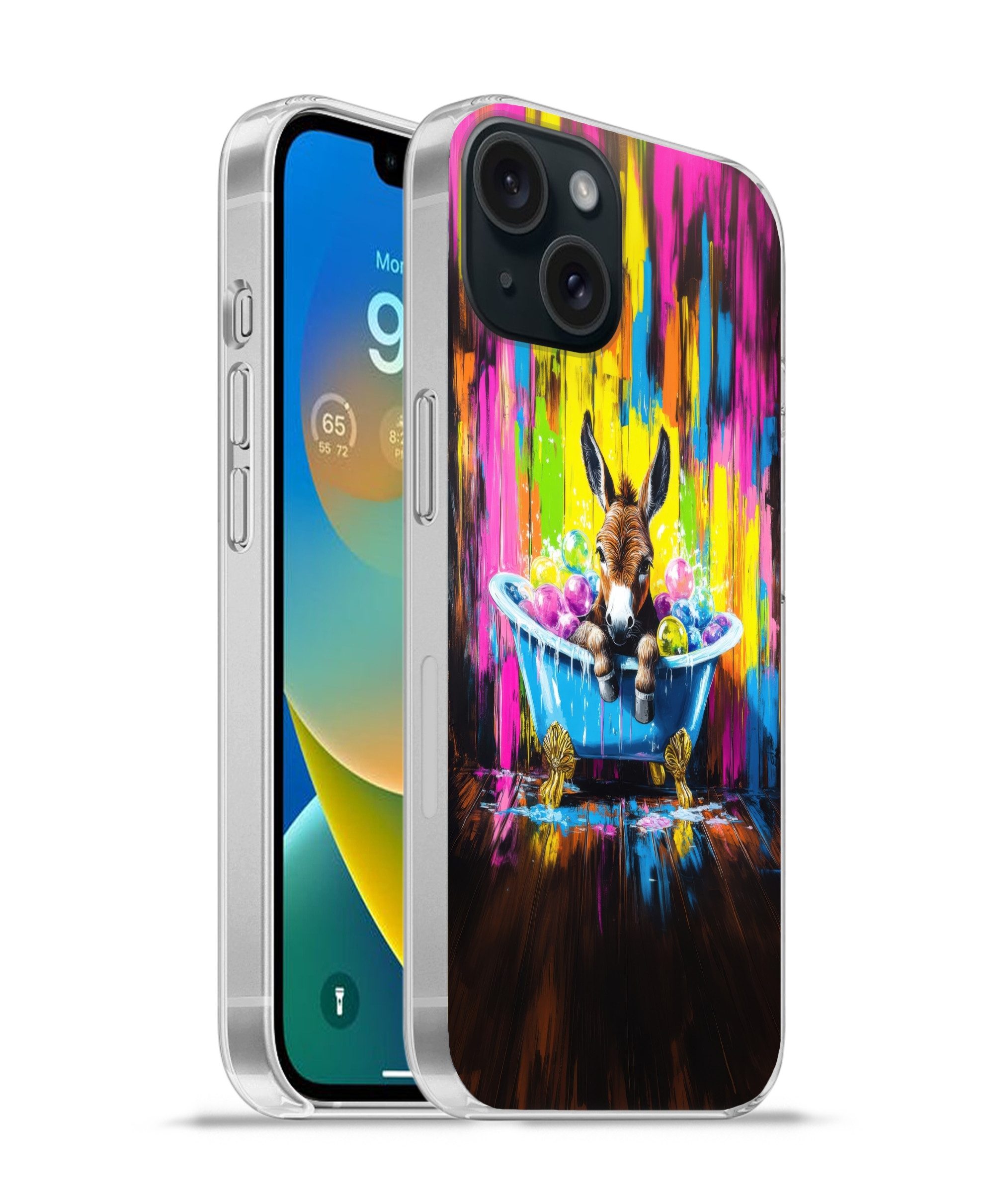 MuchoWow Handyhülle für Apple iPhone 15 Esel - Badewanne - Rosa - Schaumstoff, Smartphone-Bumper, Print, Handy Schutzhülle Dünn