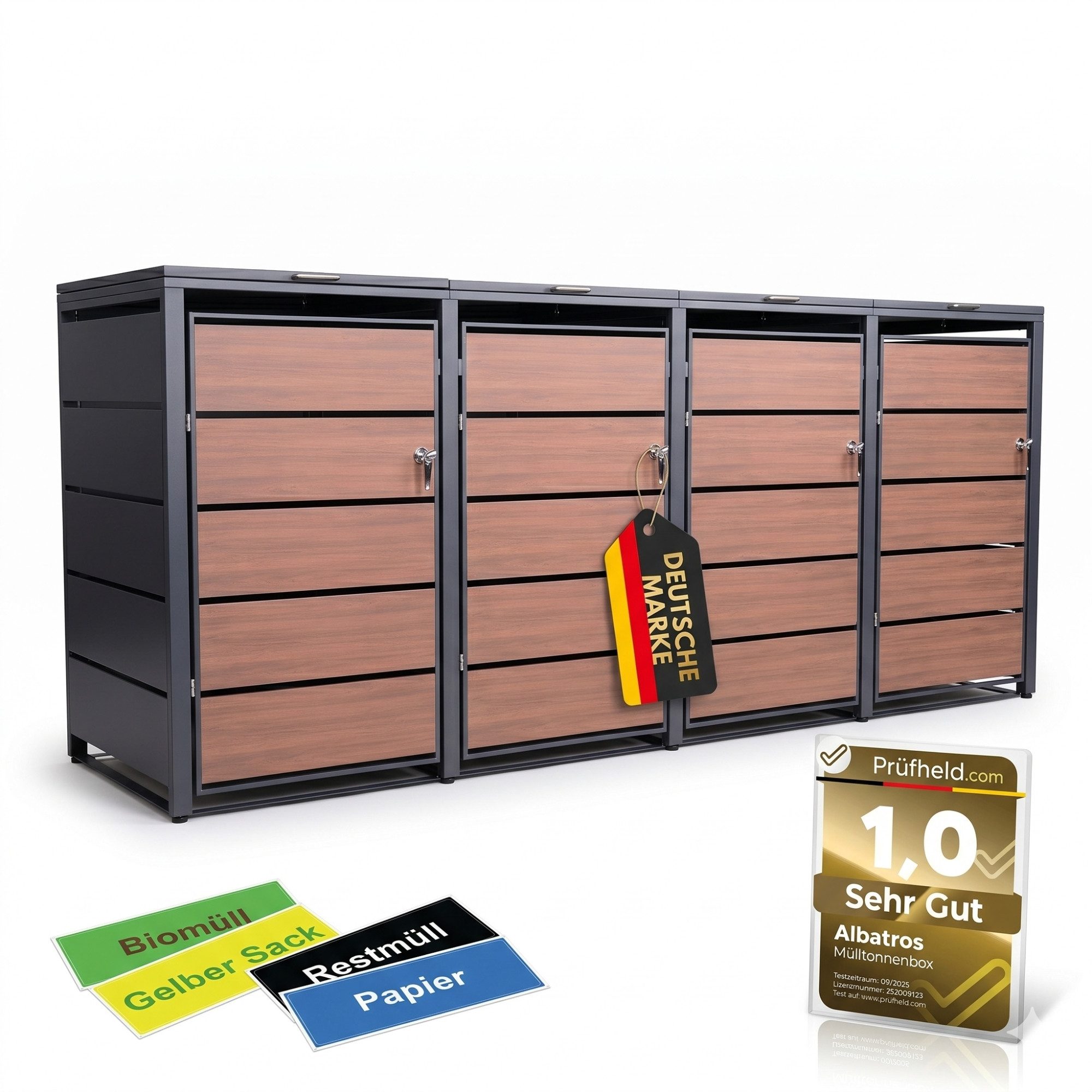 Albatros International Mülltonnenbox Mülltonnenbox 4er Holzdekor, 120L bis 240L