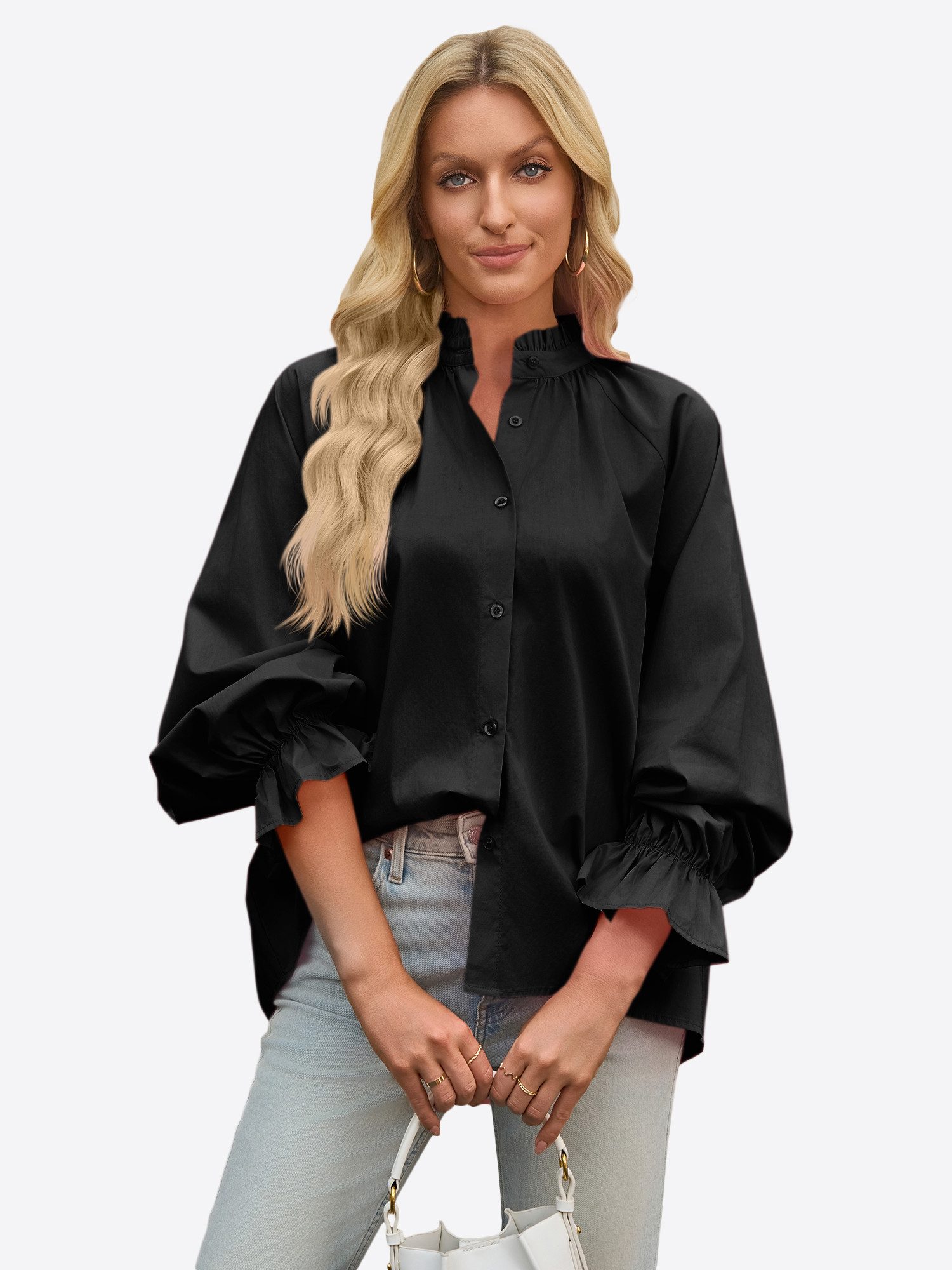 Imily Bela Hemdbluse Damen Lässige Blasenärmelhemd (Packung, 1-tlg., 1per-P günstig online kaufen