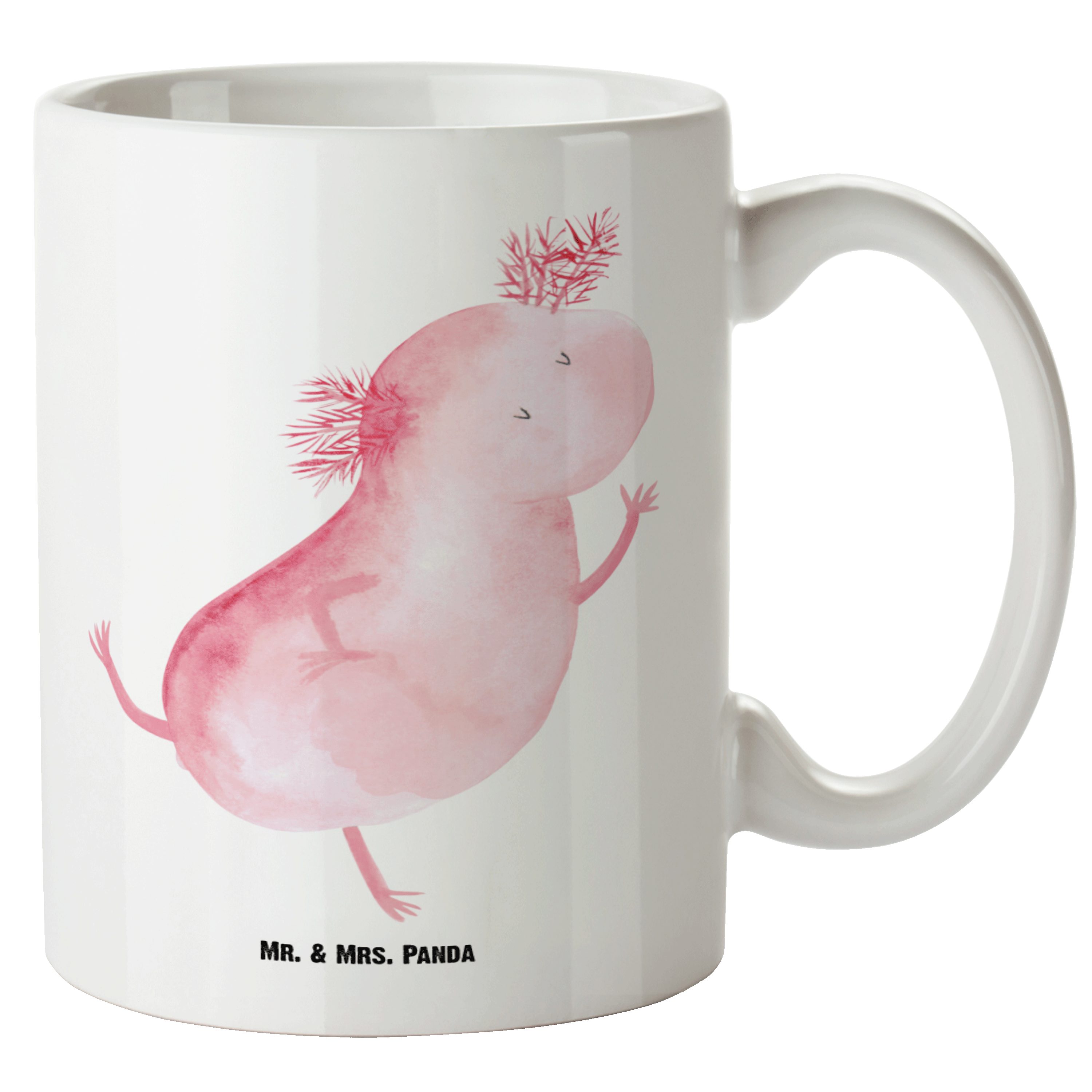Mr. & Mrs. Panda Tasse Axolotl tanzt - Weiß - Geschenk, Schwanzlurch, XL Becher, Molch, Gros, XL Tasse Keramik
