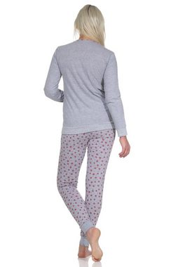 Normann Pyjama Damen Schlafanzug langarm mit Bündchen Pyjama mit Kussmund Print