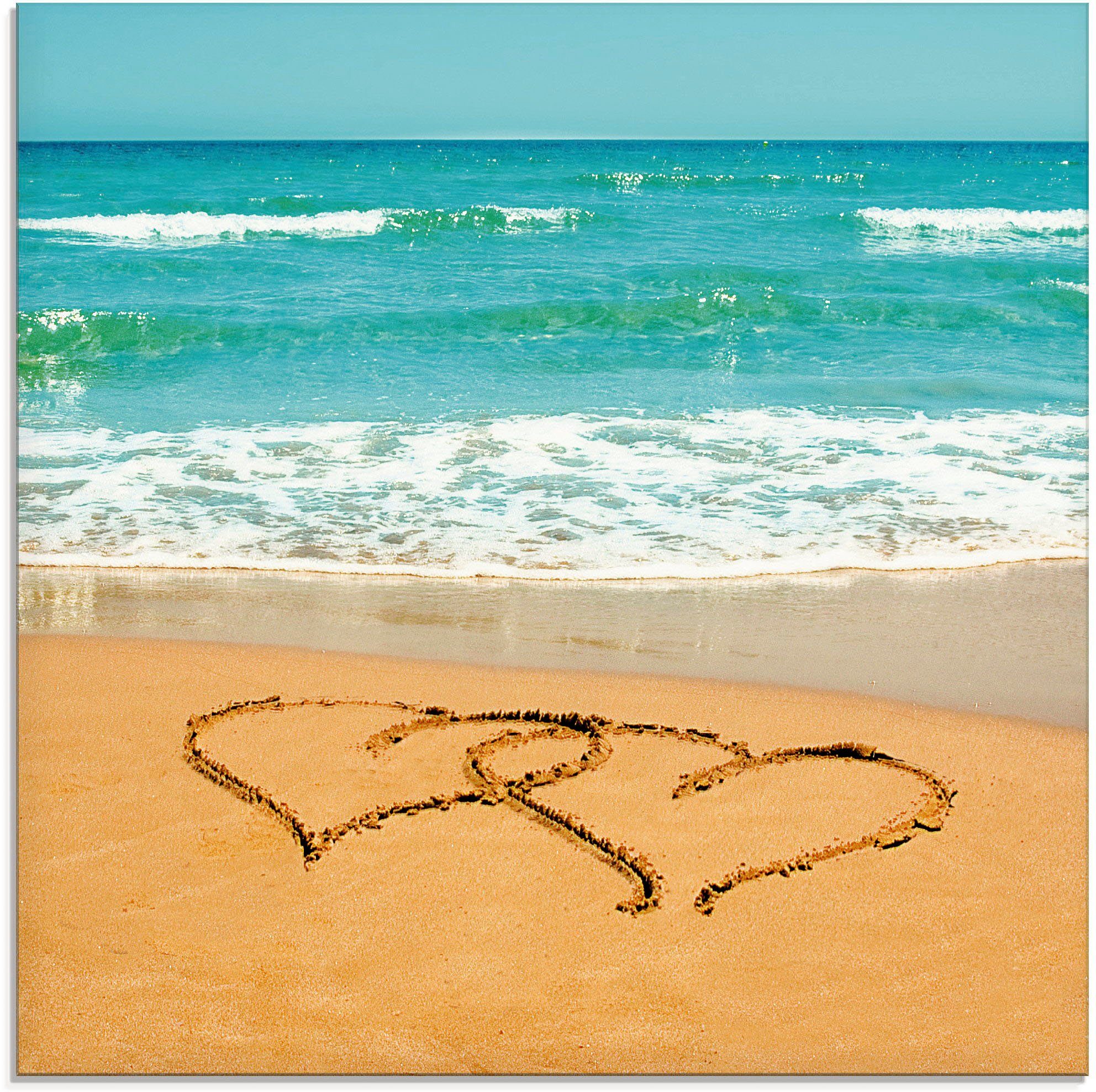 (1 Glasbild Artland Sand, in Strand St), Größen Herzen verschiedenen im