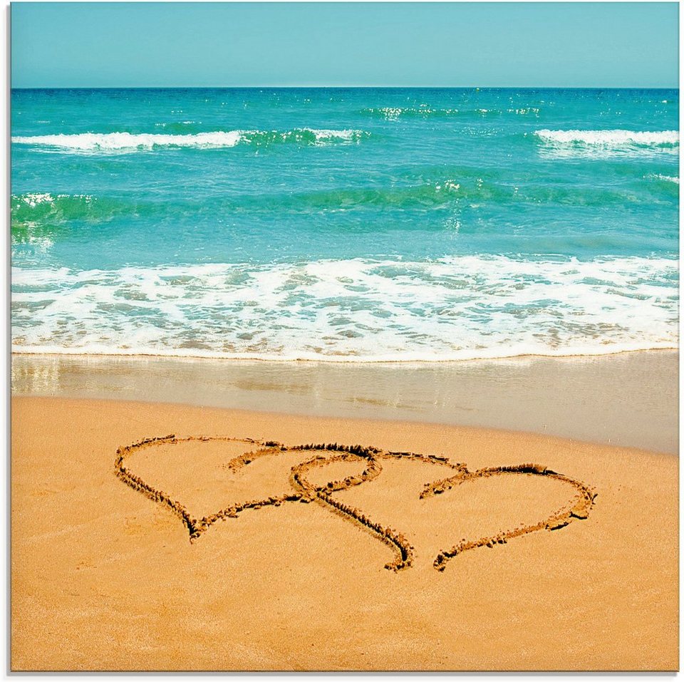 Artland Glasbild Herzen im Sand, Strand (1 St), in verschiedenen Größen