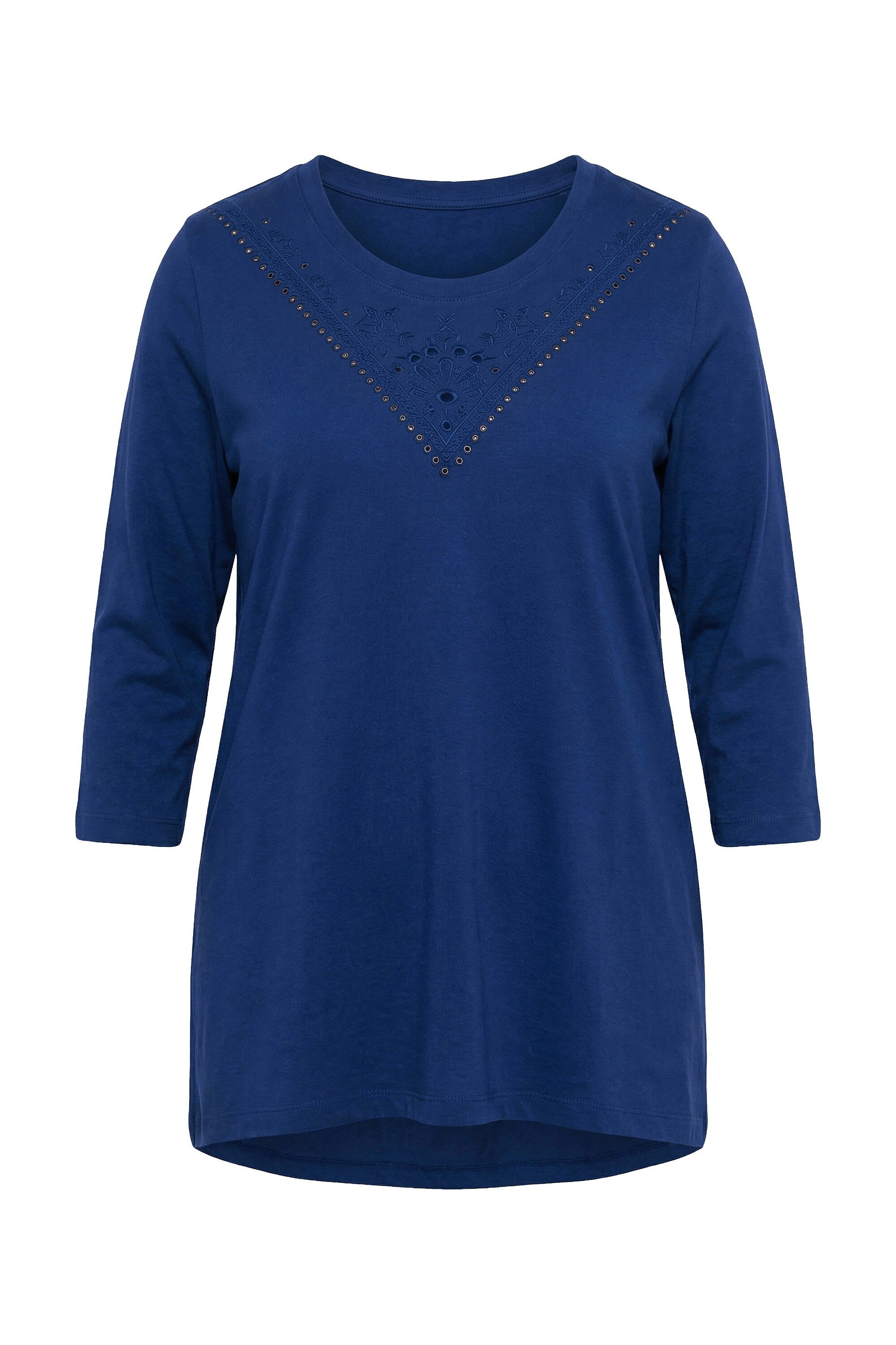 Angel of Style T-Shirt T-Shirt längere A-Linie Lochstickerei 3/4-Ärmel günstig online kaufen