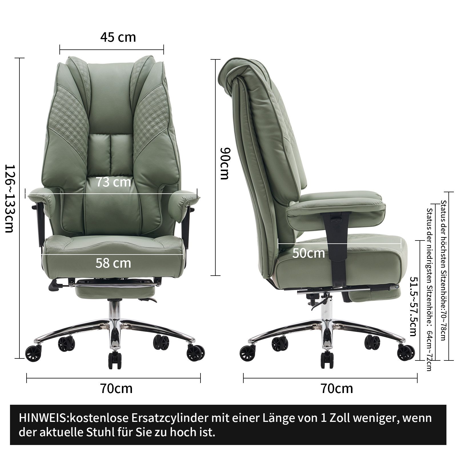 EFOMAO Chefsessel Extra Breit+Stabil, Hochlehner mit Fußstütze Leder, Verst günstig online kaufen