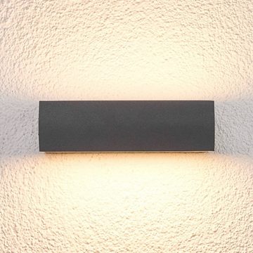 Lucande LED Außen-Wandleuchte Lissi, LED-Leuchtmittel fest verbaut, warmweiß, Modern, Polycarbonat, Aluminiumdruckguss, weiß, dunkelgrau, 2 flammig