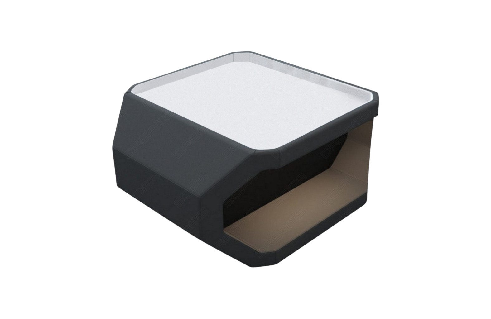 Sofa Dreams Couchtisch Asti, Mikrofaser Bezug in Grau, Akzentfarbe Schwarz, mit LED-Beleuchtung