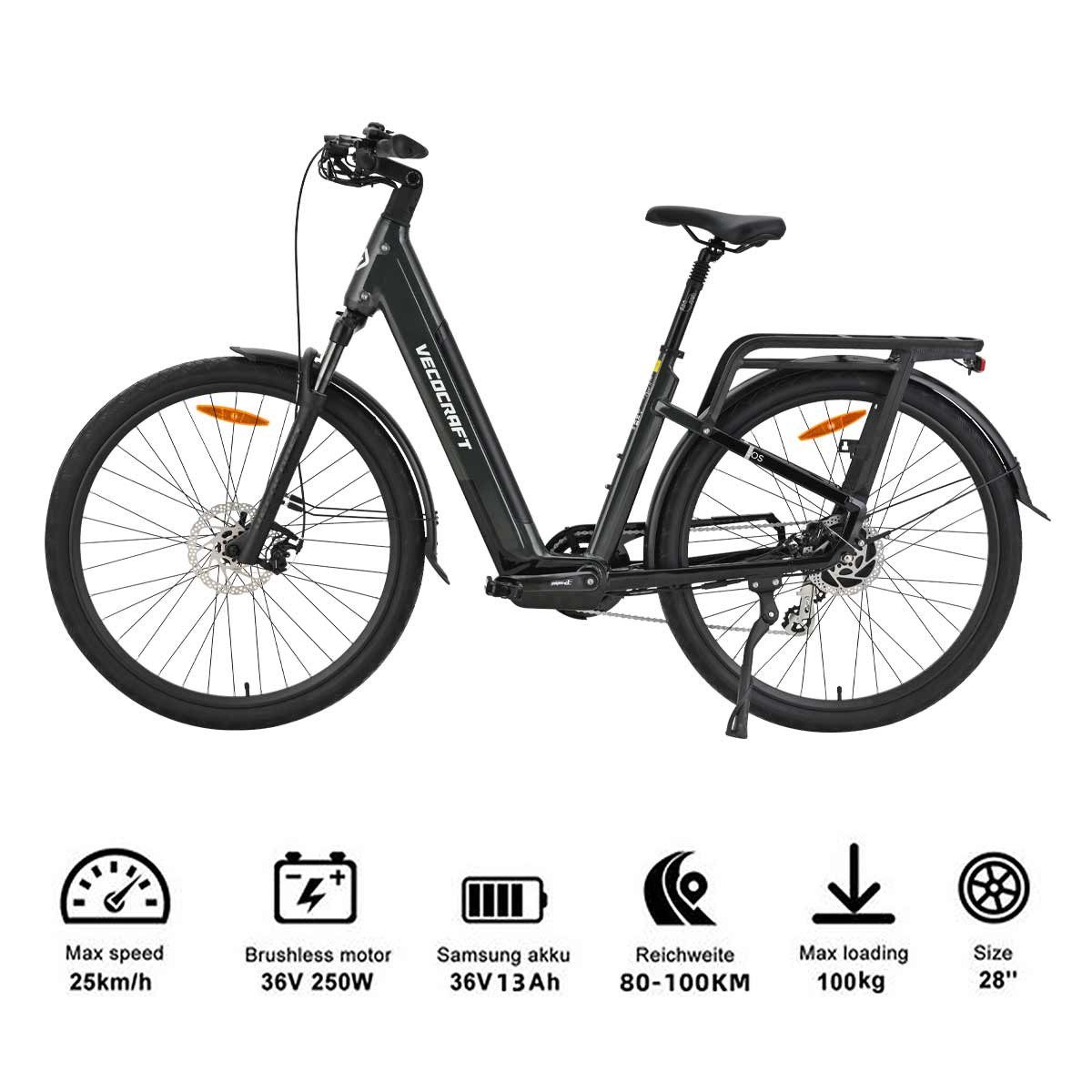 Thumbnail - VECOCRAFT E-Bike Cityrad EOS ebike damen 28 zoll 25 km/h, 8 Gang Shimano, Heckmotor, 468 Wh
