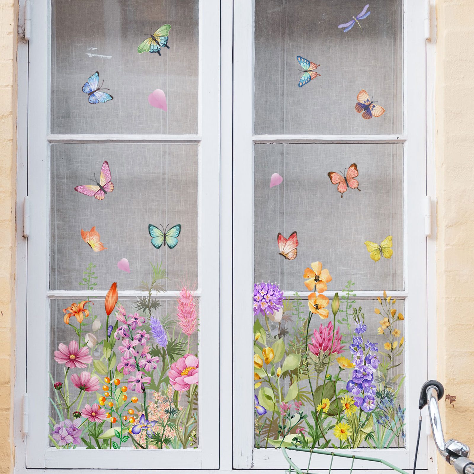 Diwzbyn Fenstersticker Herabfallende grüne Blätter Fensterfolie, dekorative Fensteraufkleber, Schaufensterfolie, grüne Fensterfolie, selbsthaftend ohne Klebstoff