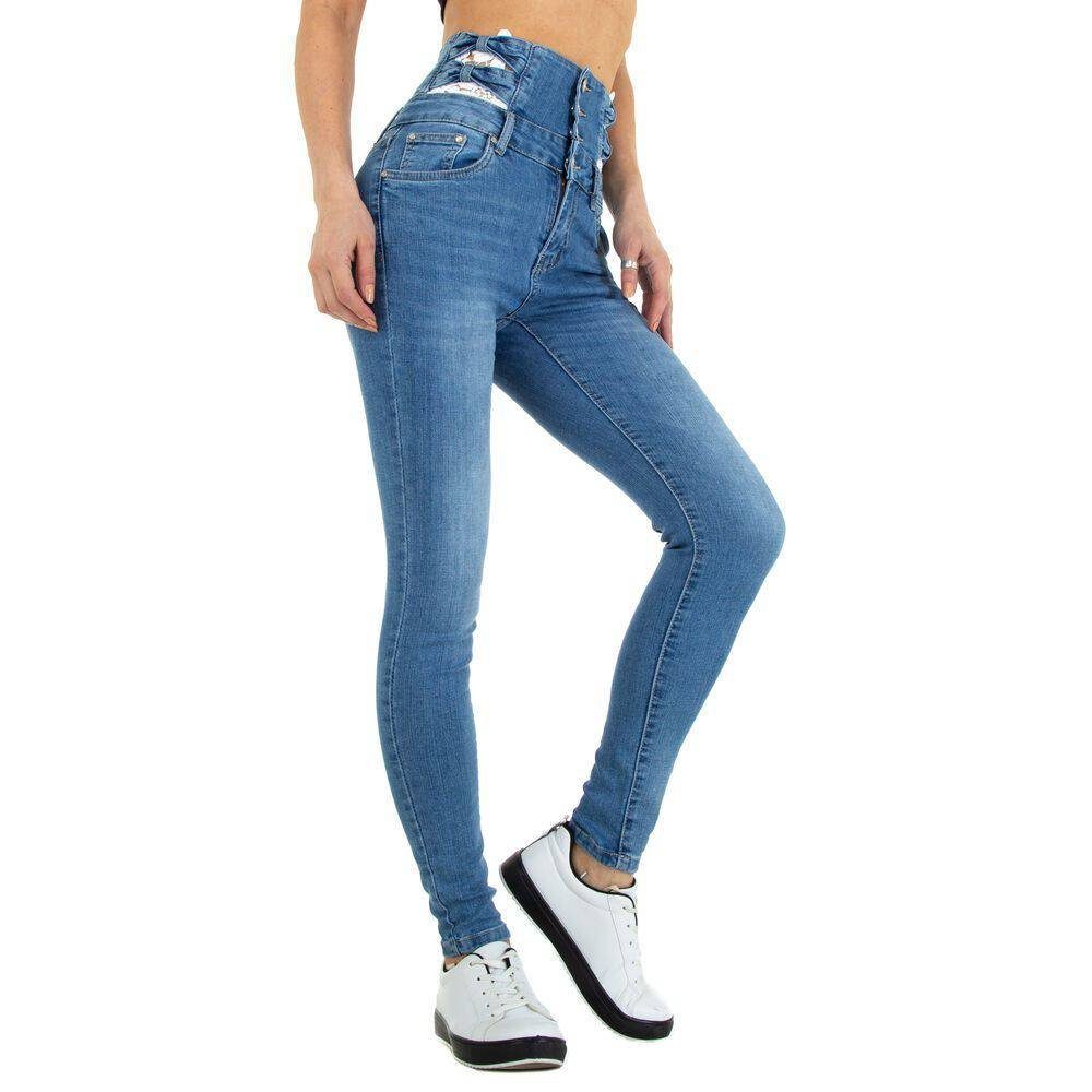 Ital-Design High-waist-Jeans Damen Freizeit Jeansstoff Stretch Waist Blau High in Jeans