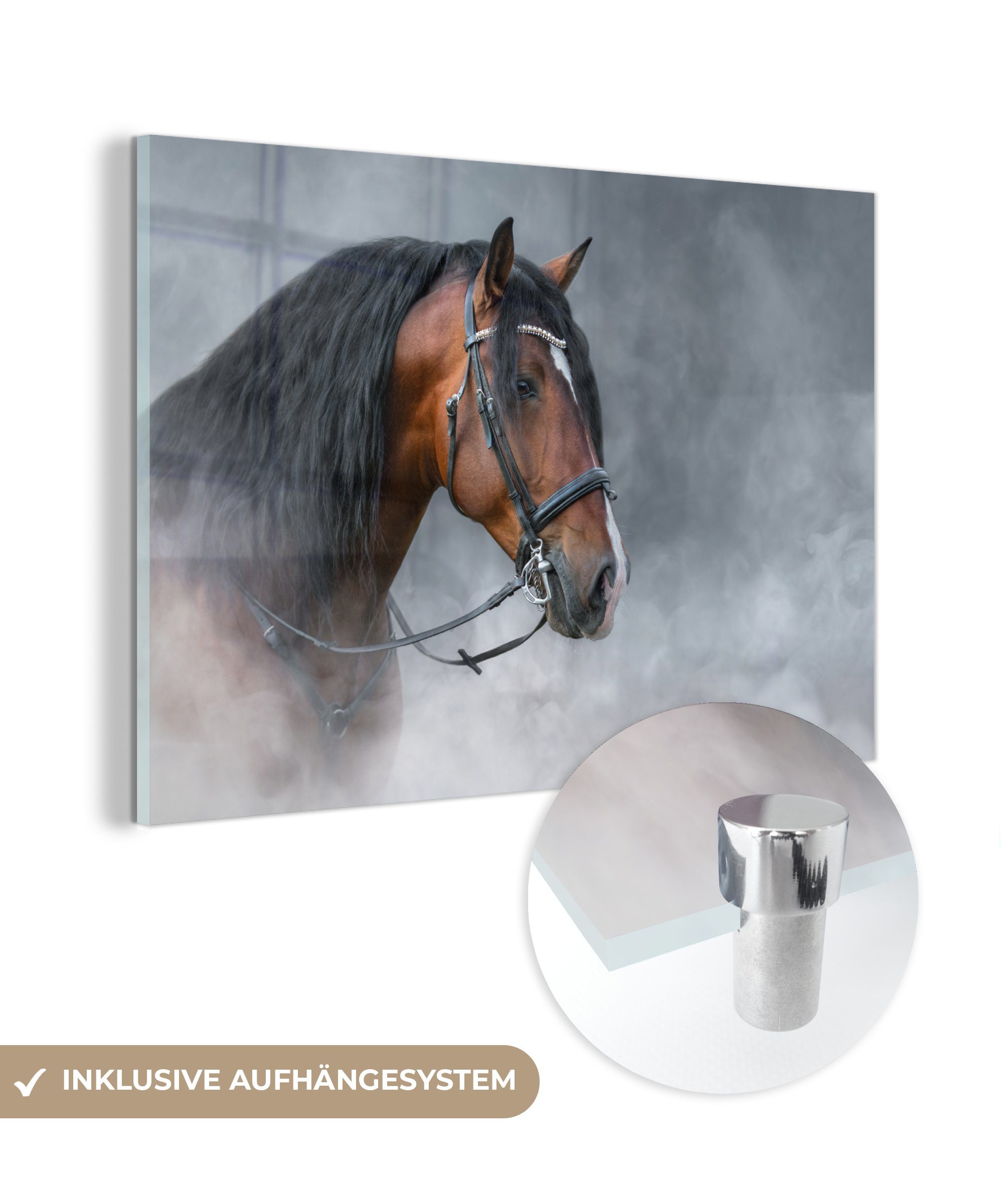 - St), Wandbild Bilder auf MuchoWow - Pferd Schwarz, Glas auf - - Foto - Glas (1 Glasbilder Wanddekoration Acrylglasbild Smoke