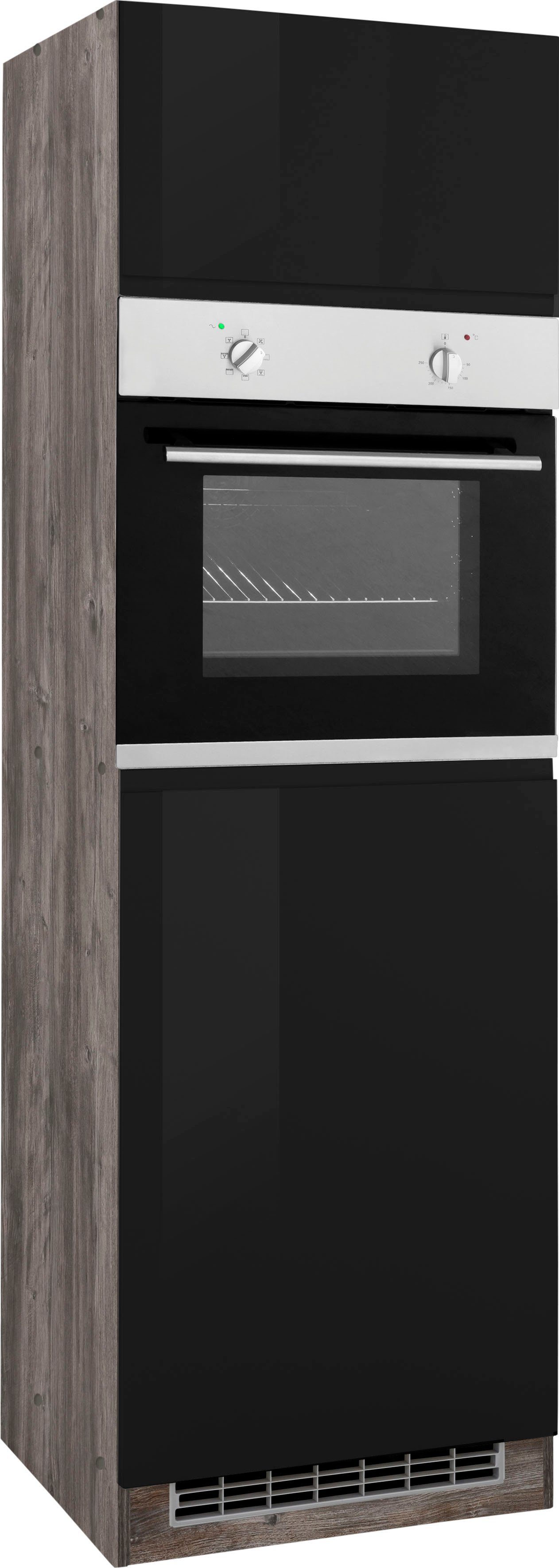 Hochglanz B/H/T: Türen für Nische schwarz MÖBEL cm Backofenumbauschrank breit, cm, | hoch, HELD cm eiche Ofen Virginia vintage 56/59/55 60 200 2
