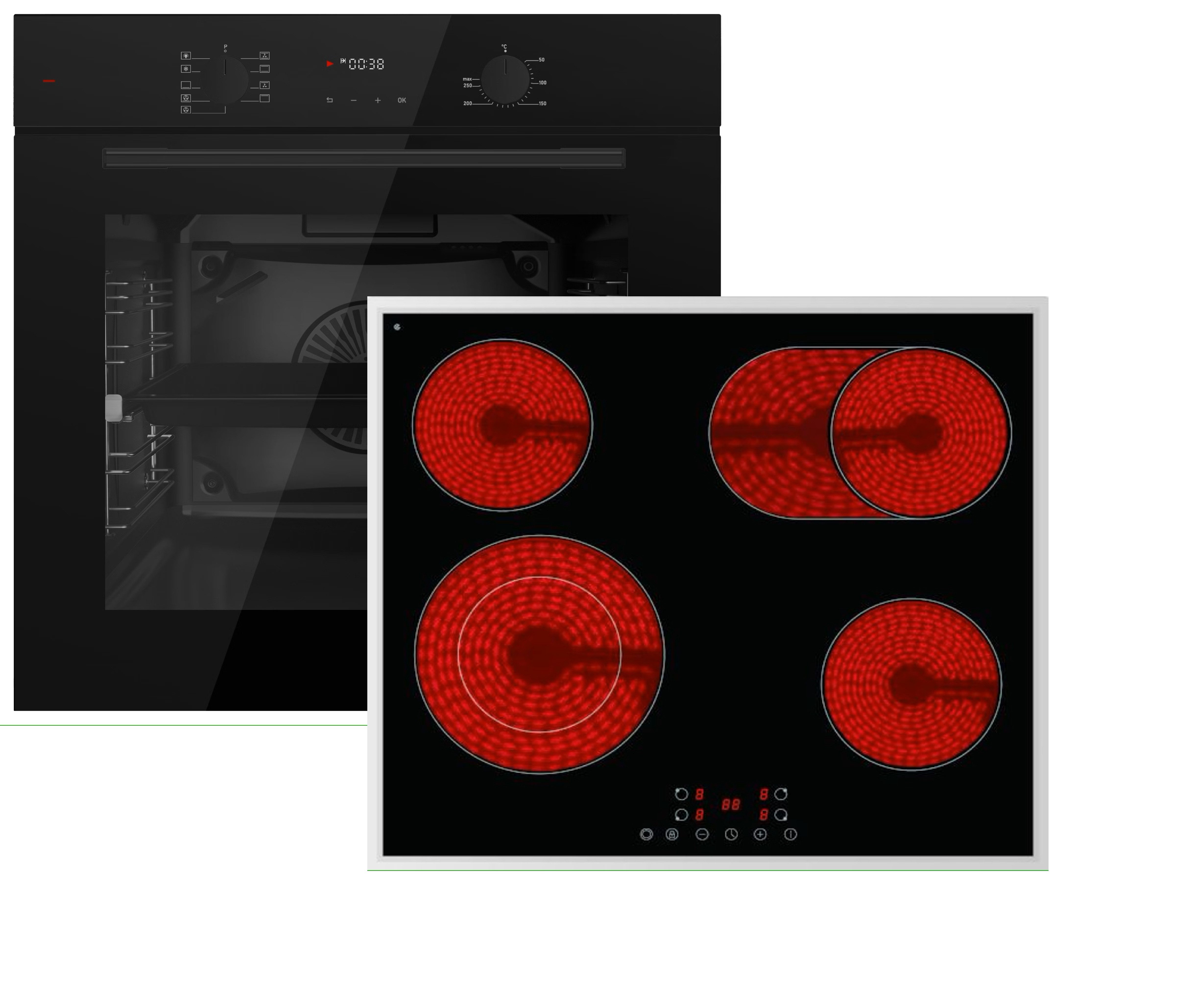 Böhme Elektro-Herd-Set Böhme Herdset HB60F78PPX+ PKM Autarkes Glaskeramikkochfeld 59 cm breit