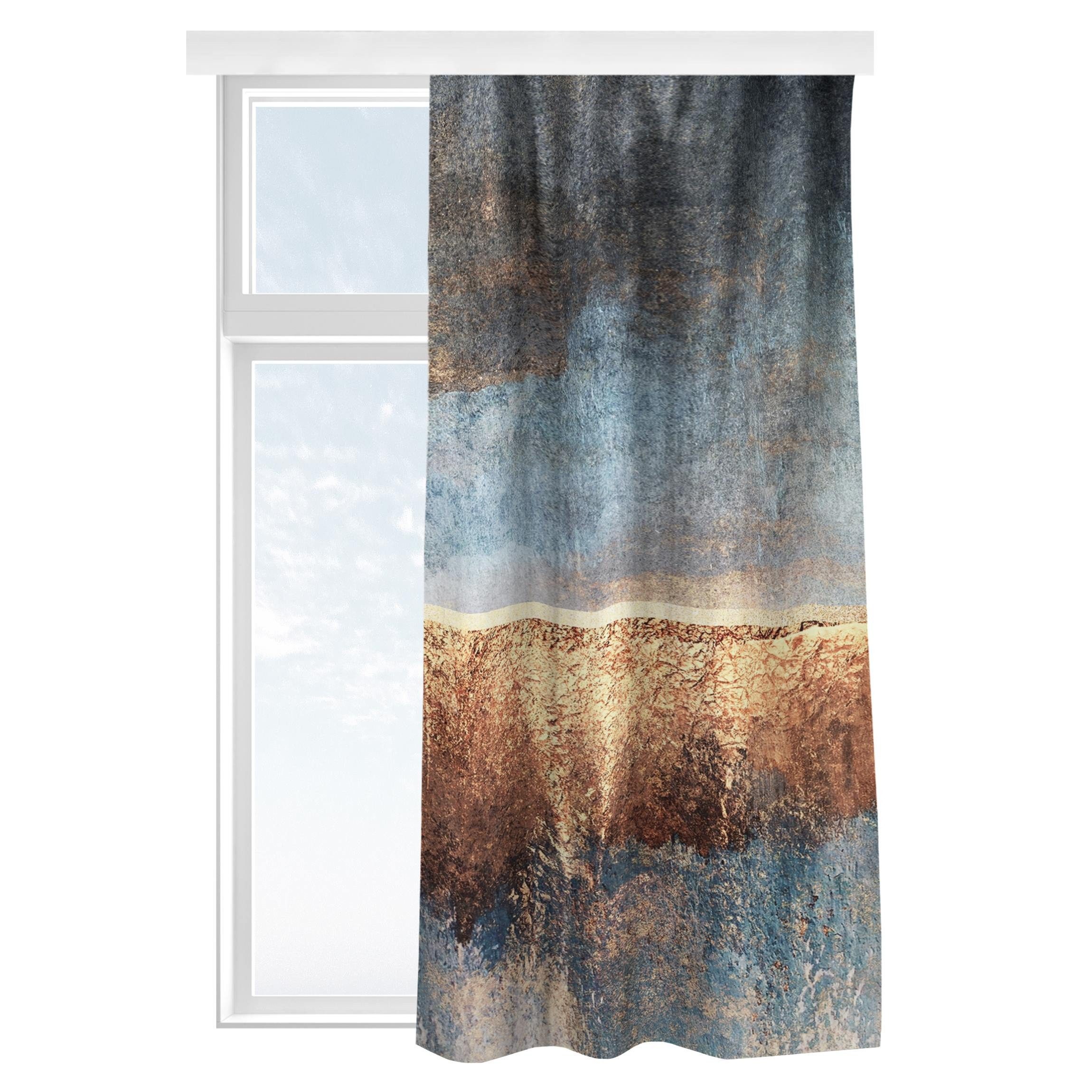 Bilderdepot24 Vorhang Gardine Abstrakt Modern Aquarell Seeufer Gold Türvorhang Raumteiler (1 St), Multifunktionsband, blickdicht, Samt, Schiebegardinen Küche Schlafzimmer Wohnzimmer Schiebevorhang