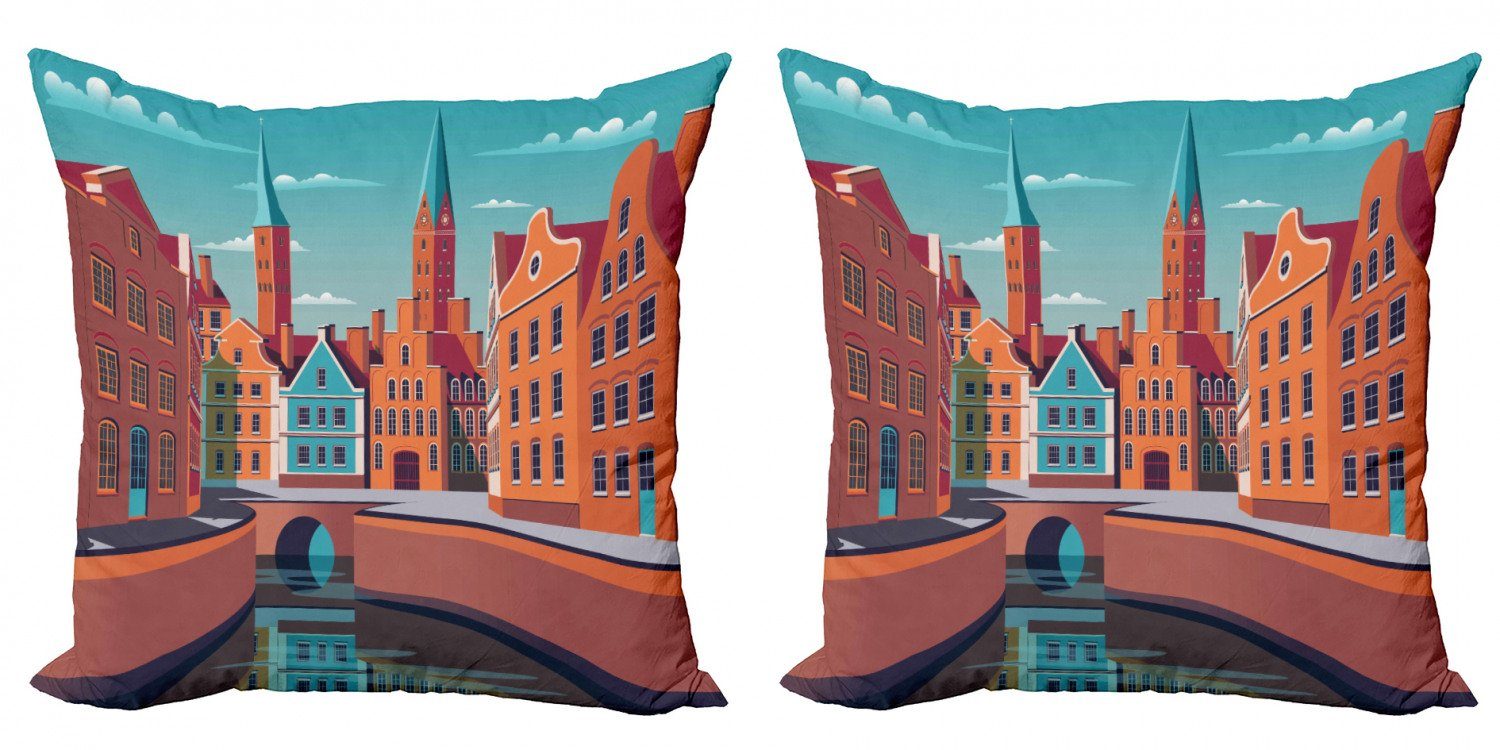 Kissenbezüge Modern Accent Doppelseitiger Digitaldruck, Abakuhaus (2 Stück), Amsterdam Kleinstadt Jahrgang Häuser
