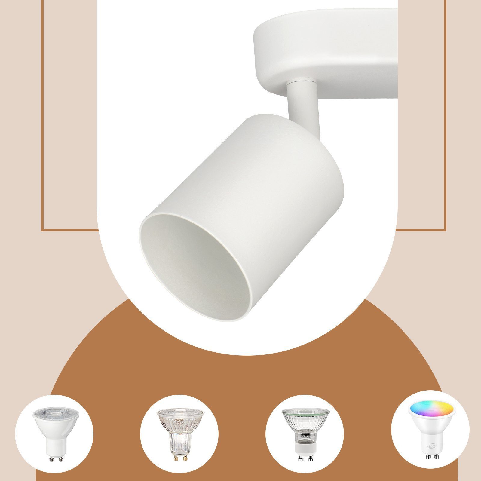 Nettlife Deckenstrahler Weiß Wohnzimmer 1/2/3/4/5/6 Flammig GU10 Deckenspots, Schwenbar 350°, LED wechselbar, für Wohnzimmer Schlafzimmer Küche Flur