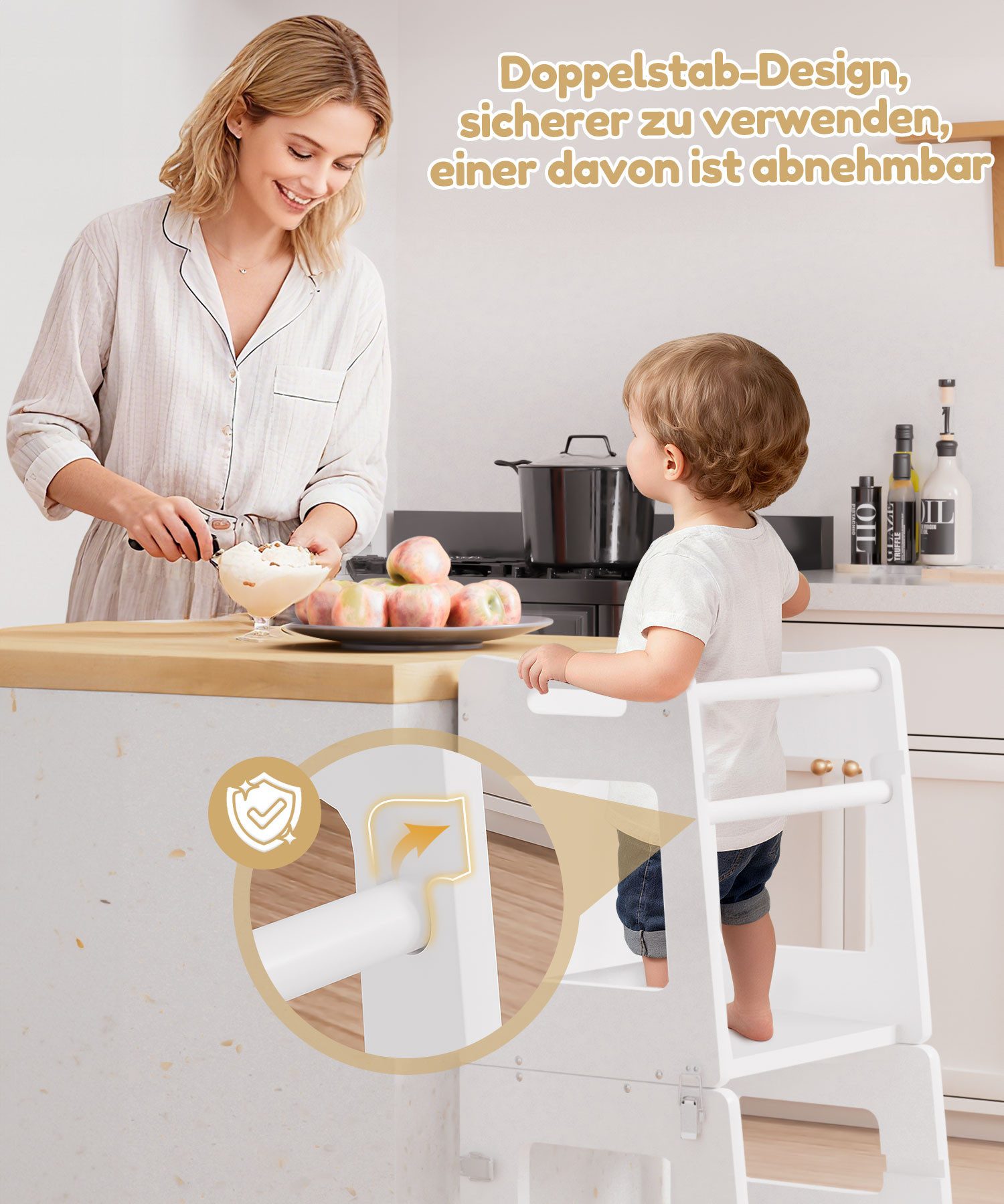 Yorbay Stehhilfe Lernturm, 2 höhenverstellbaren Stufen & verstellbar zum Kindertisch inkl. Tafel