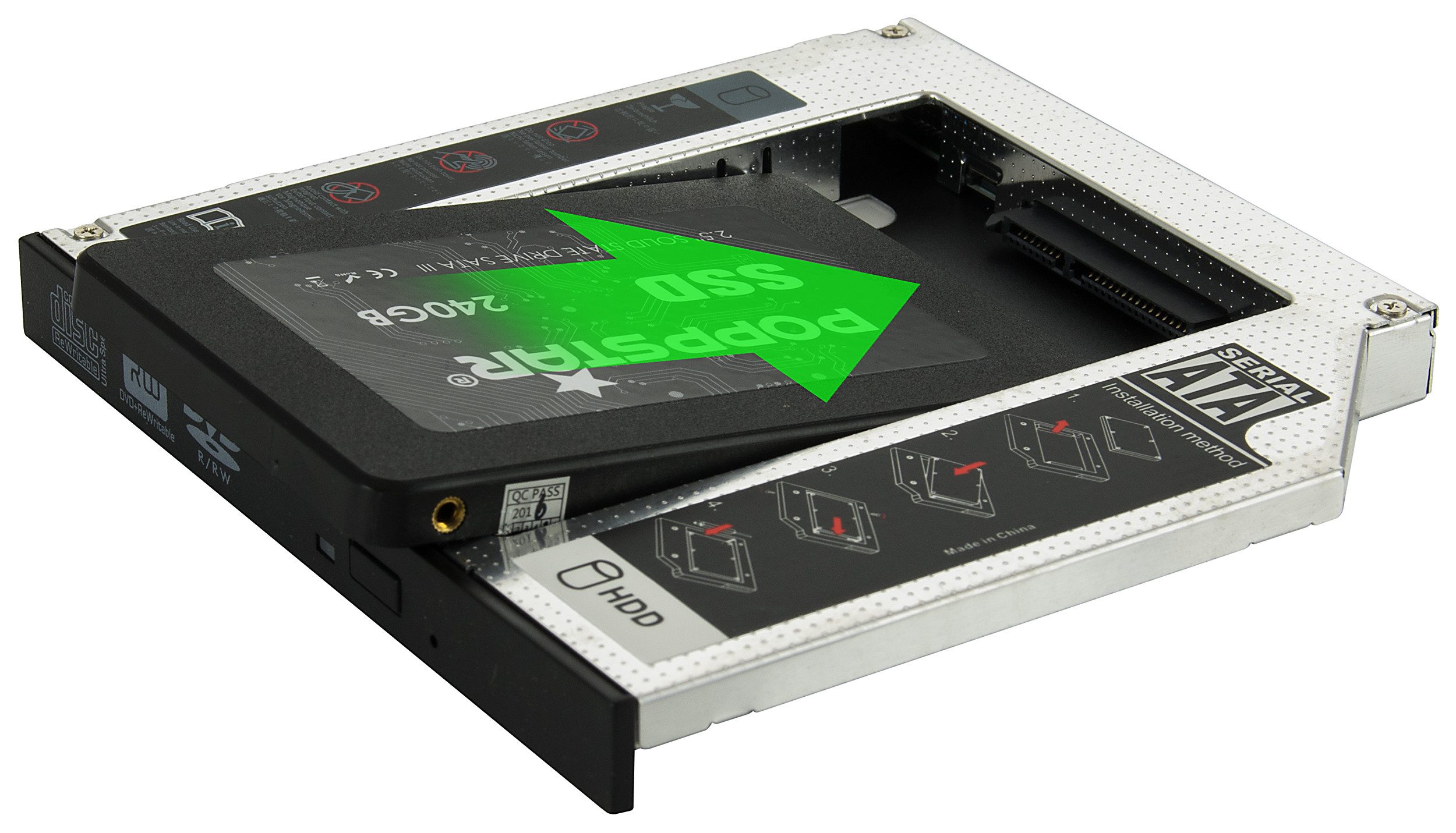Poppstar Festplatten-Einbaurahmen Notebook Laufwerksrahmen/Laufwerksschacht für SSD/HDD, Höhe 12,7mm - Laufwerk Caddy für 2,5" SSD/HDDs von 7mm bis 12,5mm