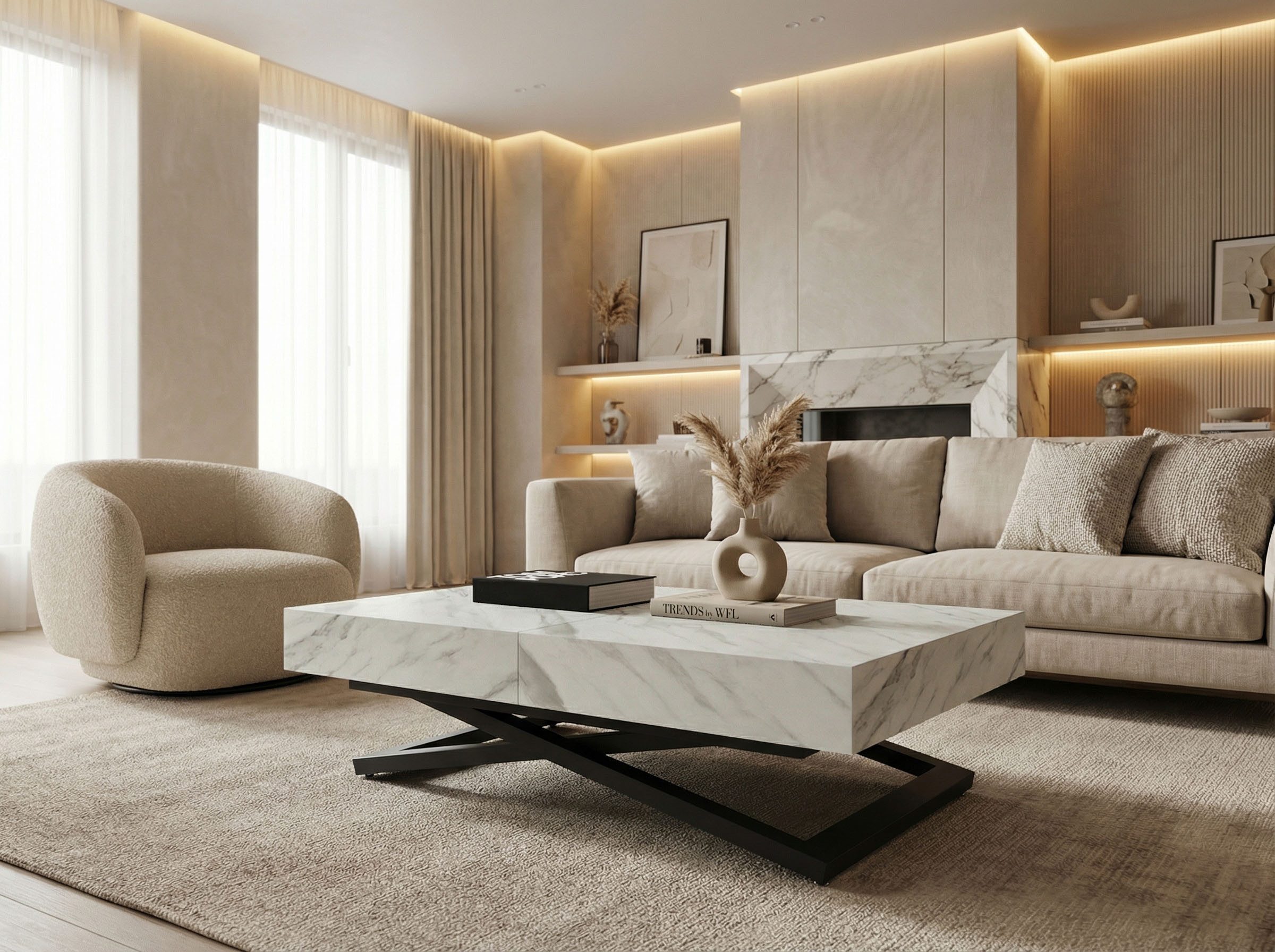 WFL GROUP Couchtisch Cavetta U höhenverstellbar ausziehbar mit schwarzen Metallbeinen (erhältlich in einer Größe – 120x80x27-76 cm, ausziehbar auf 200 cm), industrial Tisch in Holzoptik für Küche, Esszimmer oder Wohnzimmer