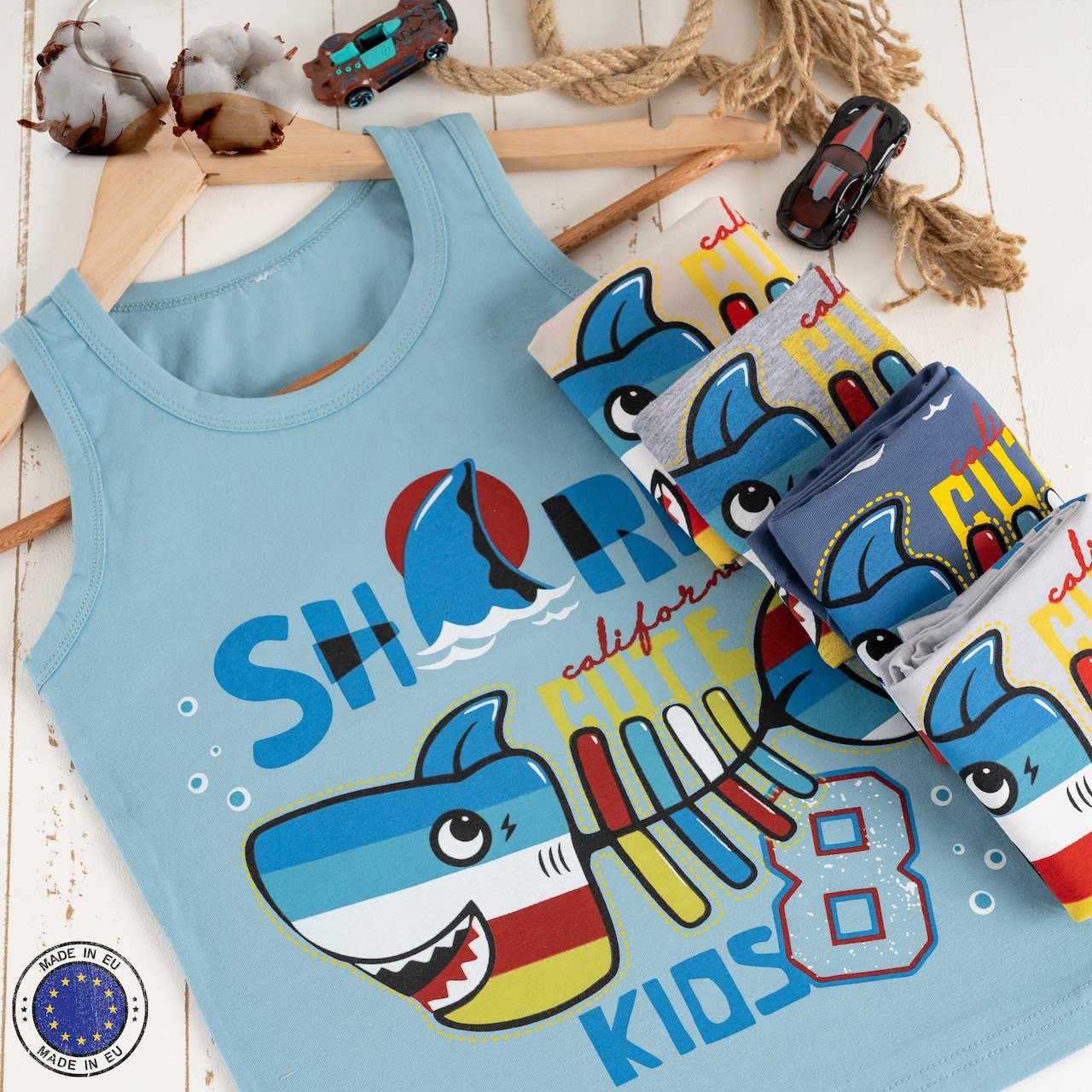 LOREZA Unterhemd 5 SHARK Unterhemden - 5-St) (Spar-Packung, Jungen Unterwäsche Tank Baumwolle