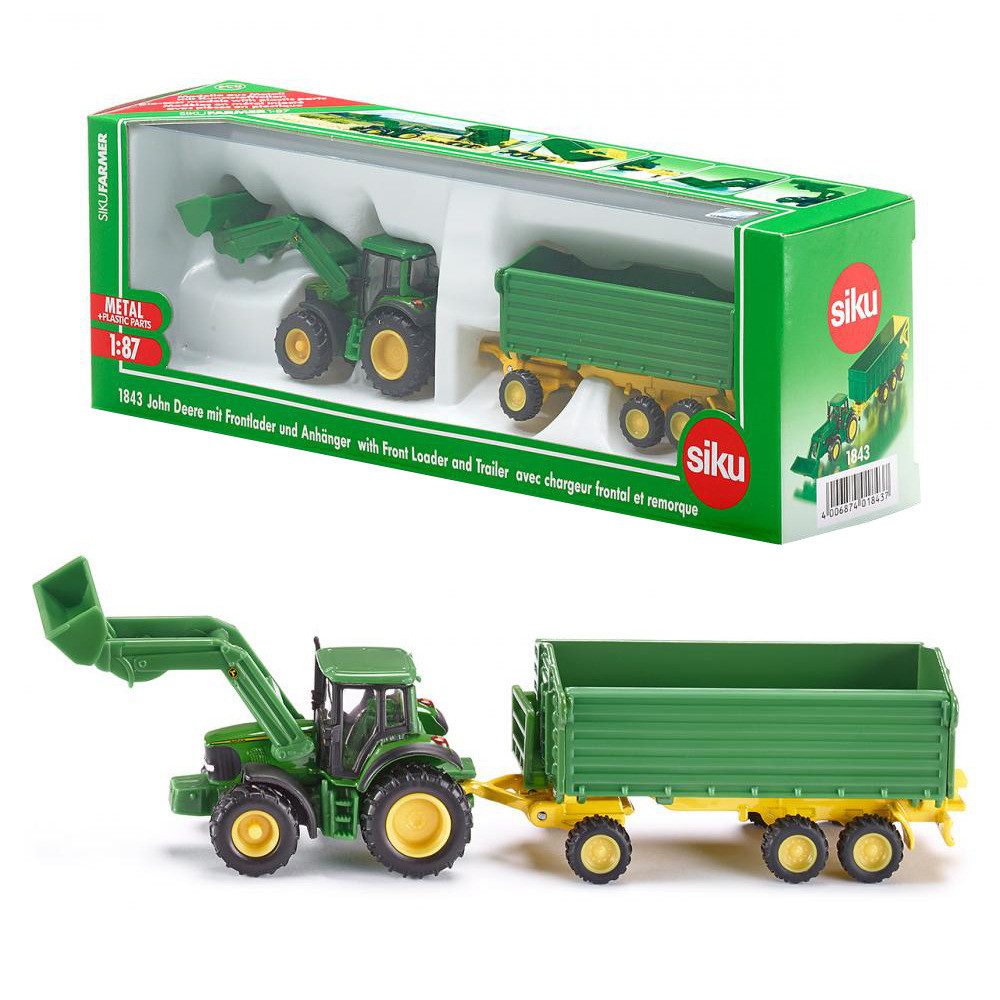 SIEPER Modelltraktor siku John Deere mit Frontlader und Anhänger 1:87
