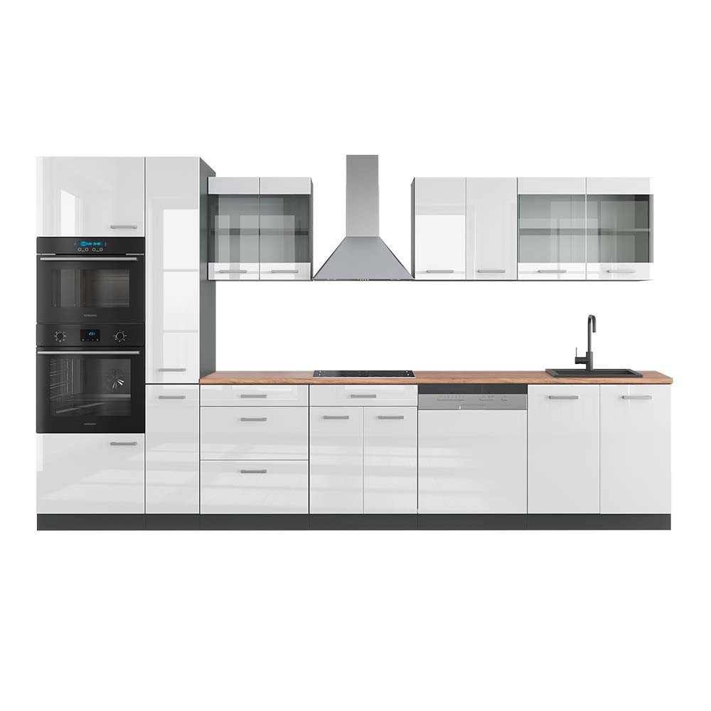 Vicco Кухниzeile R-Line, Weiß Hochglanz/Anthrazit, 350 cm mit Hochschrank, AP Eiche