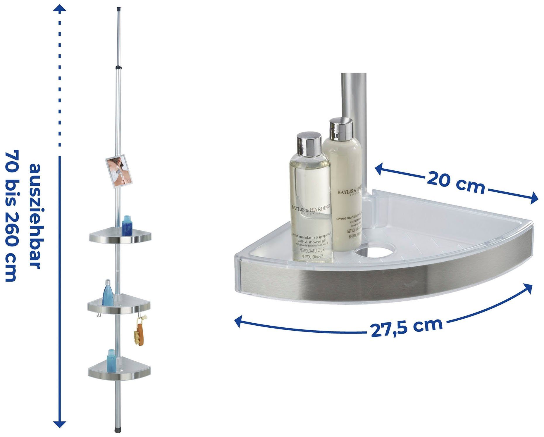 WENKO Duschablage Premium, 3 Ablagen, 1 Spiegel
