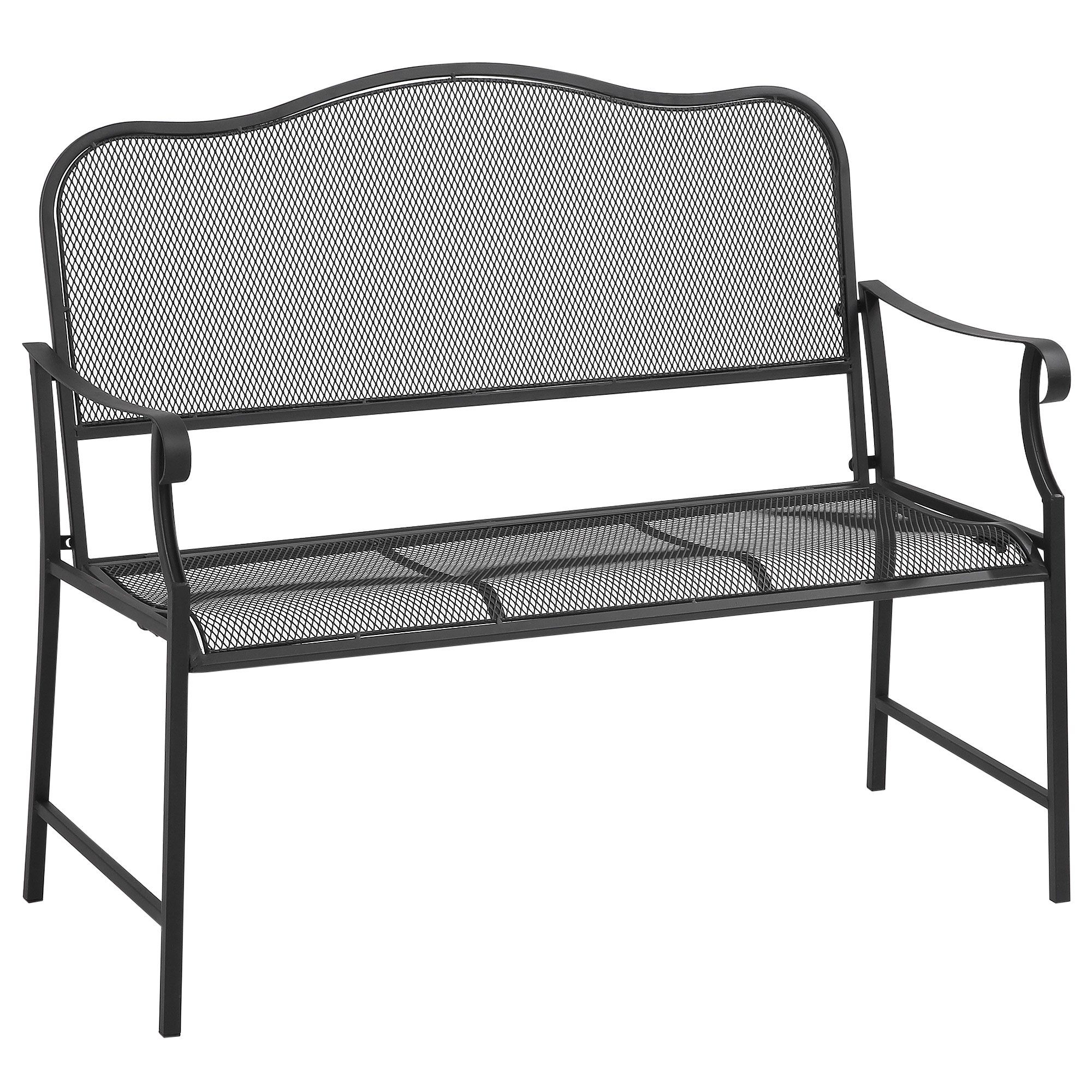 Outsunny Gartenbank aus Metall, 2-Sitzer, wetterbeständig, 110,5 cm x 58 cm x 98 cm (Sitzbank, 1-St., Parkbank), für Garten, Schwarz