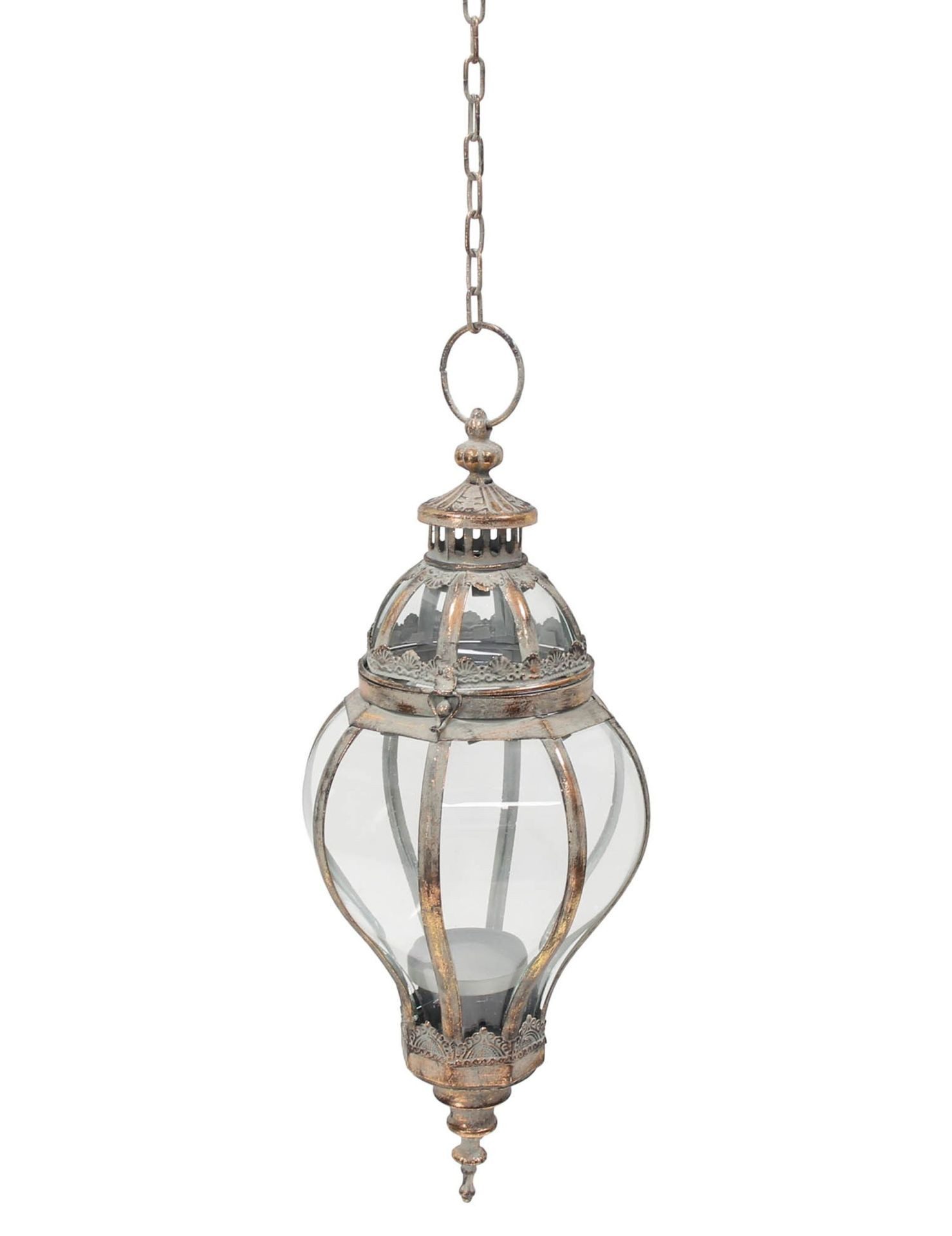 Dekoleidenschaft Kerzenlaterne "Vintage" Hängelaterne aus Metall, 56 cm hoch, Outdoor Laterne hängend, Kerzenständer, Gartenlaterne