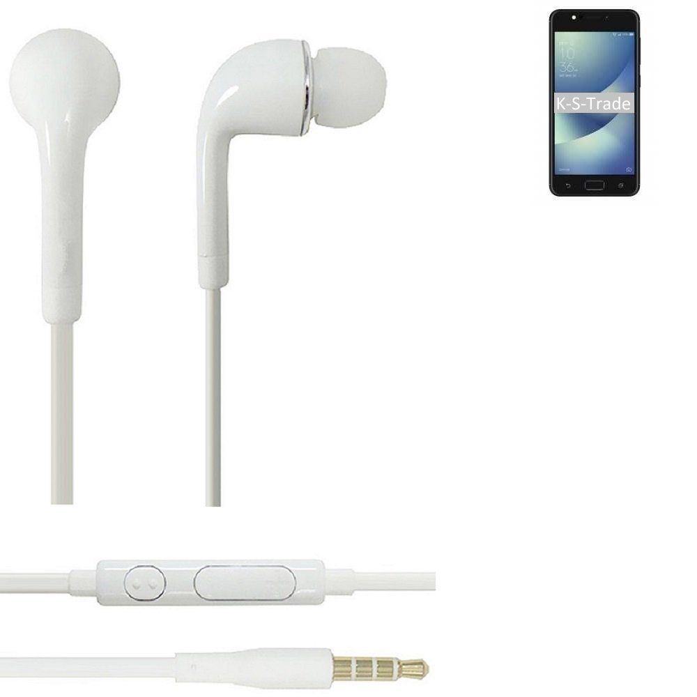 K-S-Trade für Asus ZenFone weiß u Headset Mikrofon Max 5.2 4 (Kopfhörer mit Zoll 3,5mm) Lautstärkeregler In-Ear-Kopfhörer