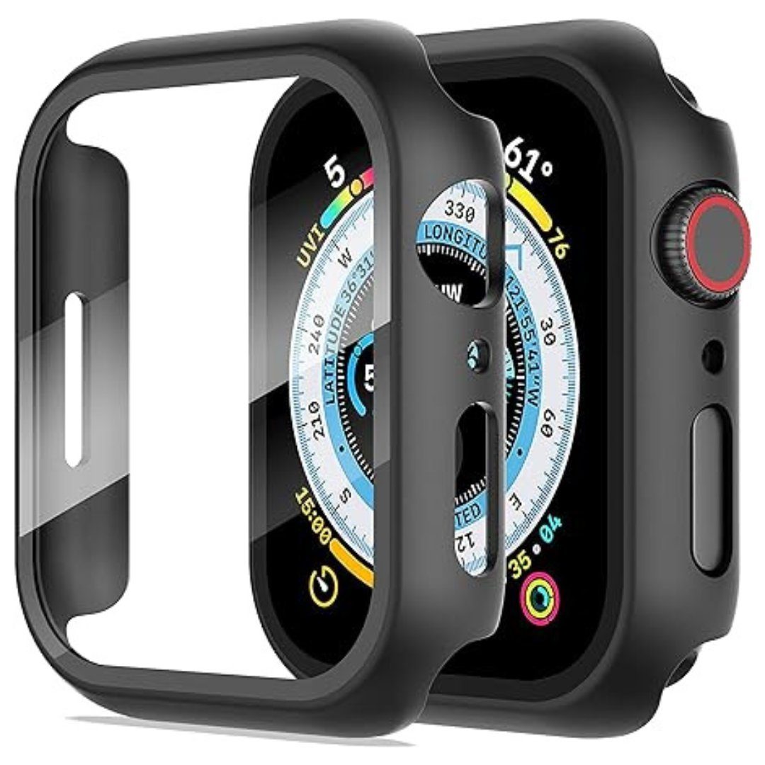 SmartUP Smartwatch-Hülle 2X Hülle für Apple Watch 4-6 SE 40mm Case Cover Display Schutzglas 9H 40mm, kompletter Rundumschutz