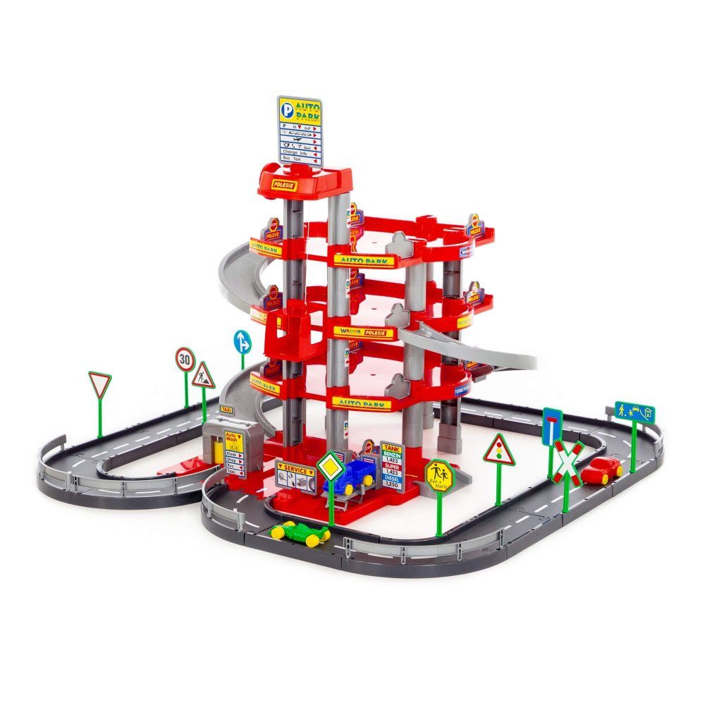 WADER QUALITY TOYS Spiel-Parkhaus Garage mit 4-Ebenen mit Straße und Autos
