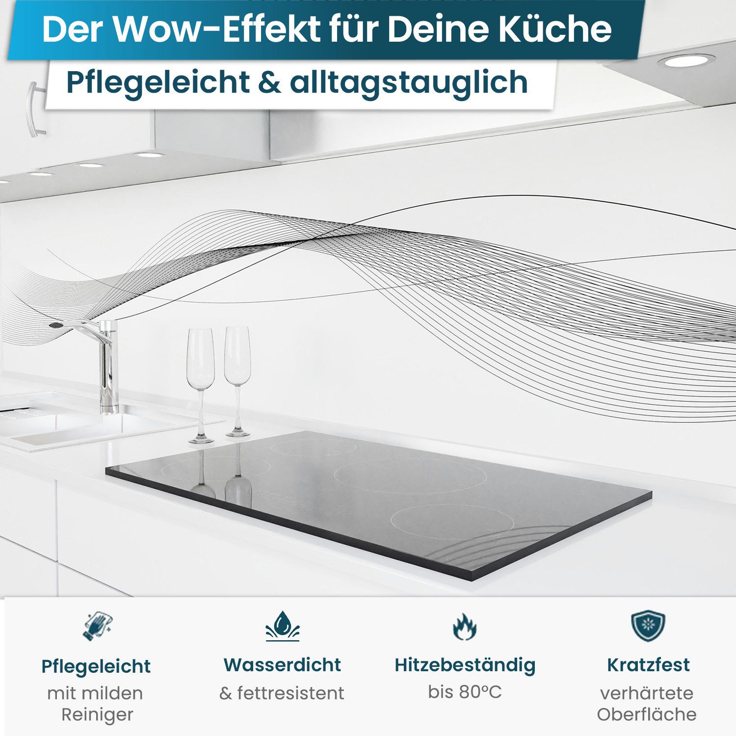 danario Küchenrückwand Folie selbstklebend - Matt - Spritzschutz Küche - versteift & robust