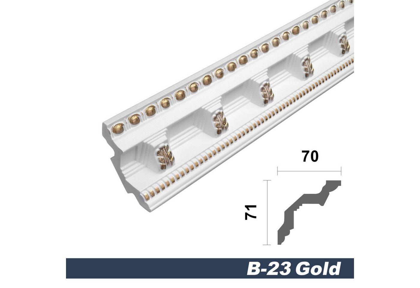 Thumbnail - marbet design Stuckleiste B-23 gold, 2 Meter, Deckenleisten Sparpaket aus Styropor EPS - Stuckleisten gemustert gold-wei...